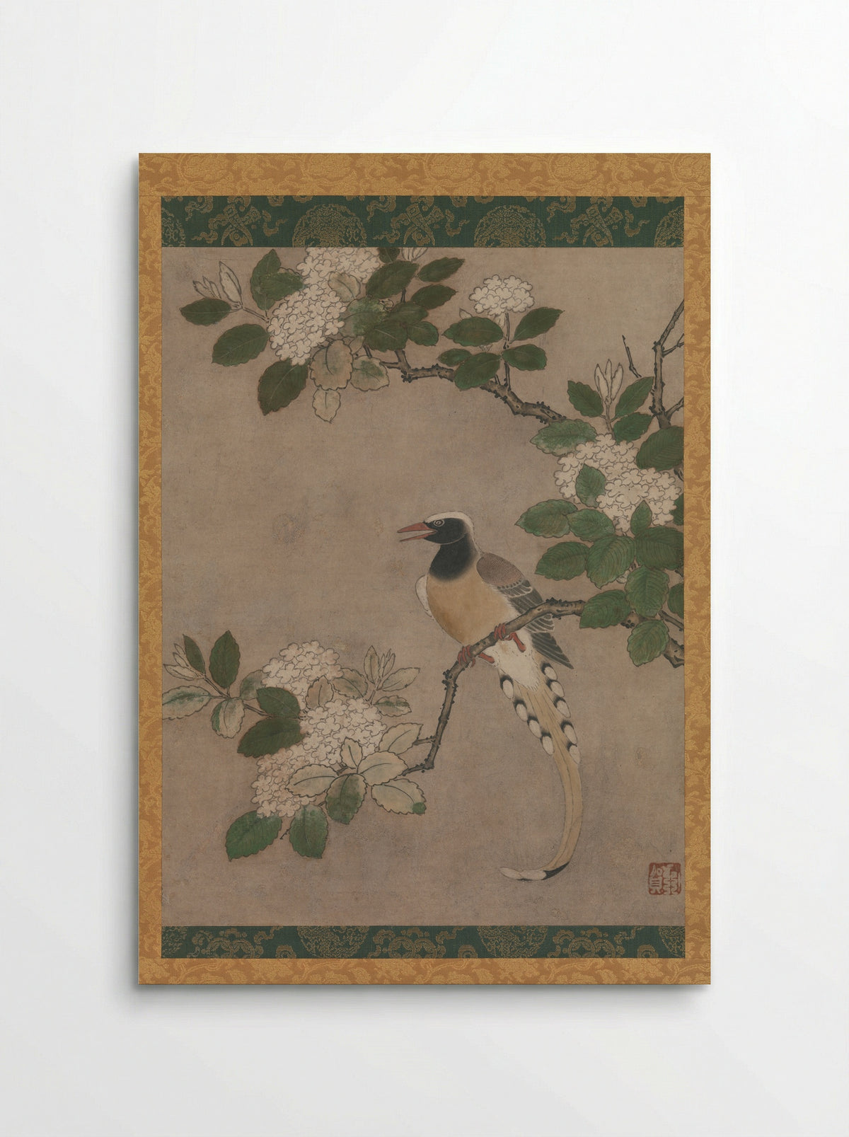 Magpie on Viburnum Branch - Kano Genga - Poster