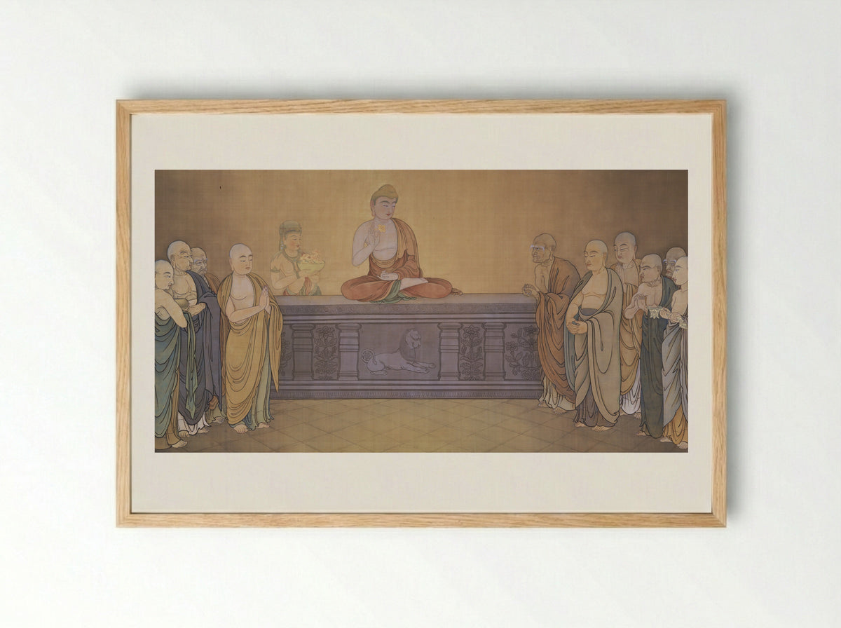 Mahakasyapa Smiling at the Lotus Flower - Hishida Shunso - Framed Print Wood