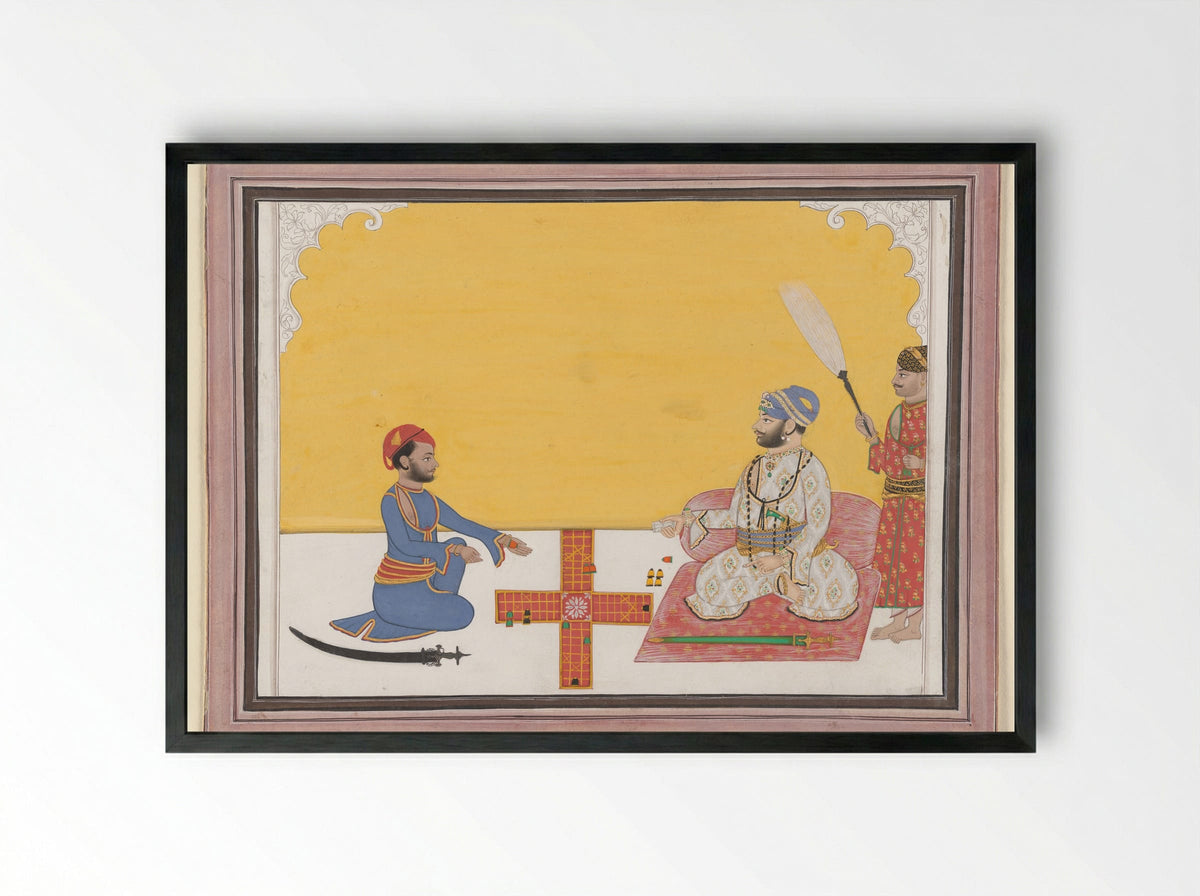 Maharaja Sovan Singh playing pachisi - Ambav - Framed Print Black