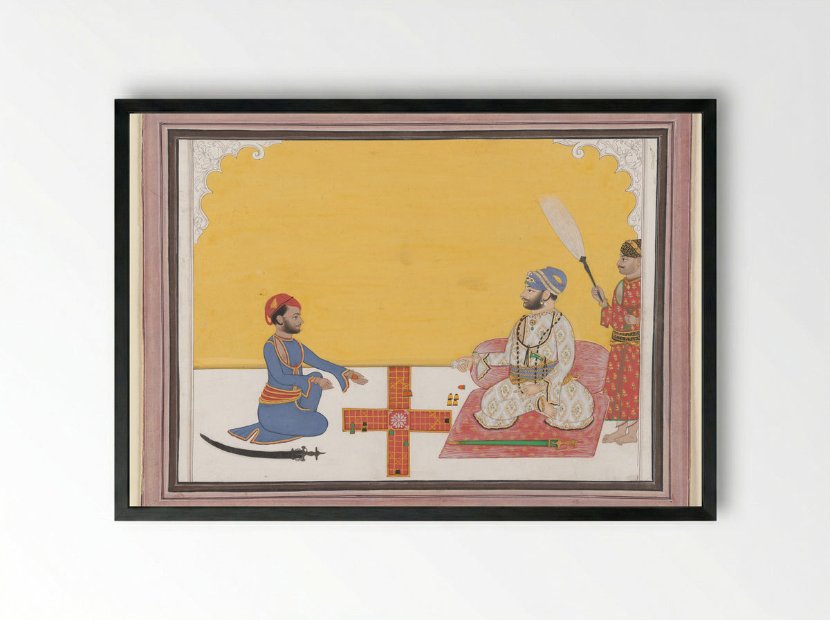 Maharaja Sovan Singh playing pachisi - Ambav - Framed Print Black