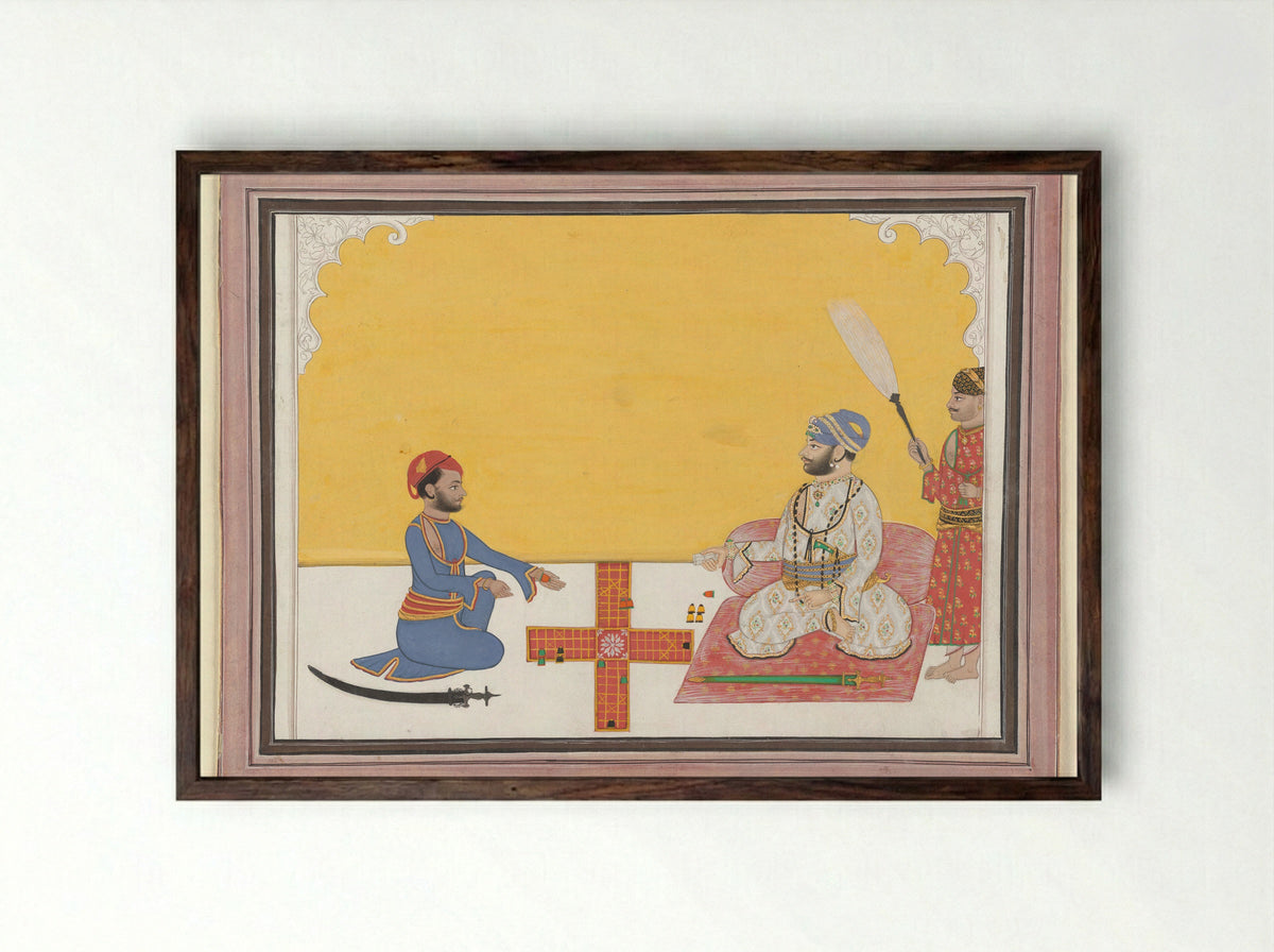 Maharaja Sovan Singh playing pachisi - Ambav - Framed Print Dark Wood