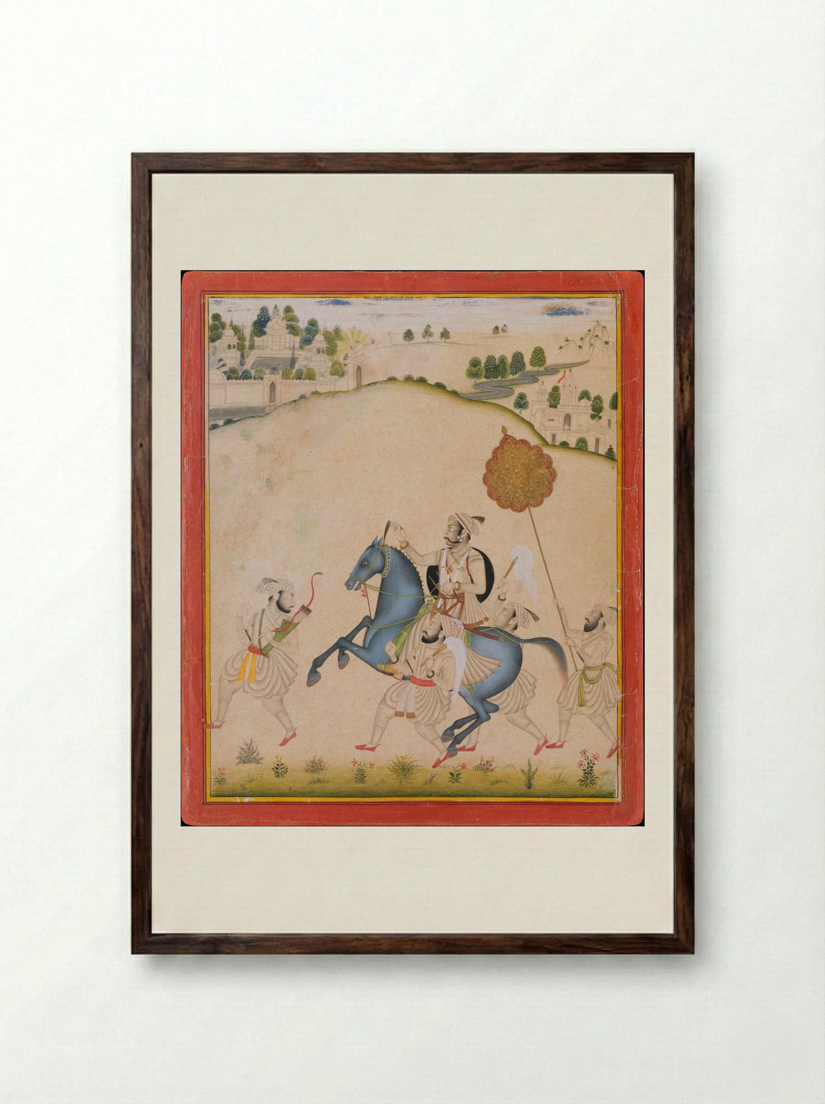 Maharana Amar Singh II Riding a Jodhpur Horse - Stipple Master - Framed Print Dark Wood