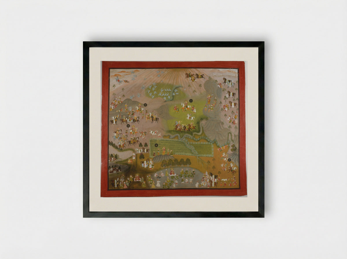 Maharana Jagat Singh Hawks for Cranes - Shiva and Dayal - Framed Print Black