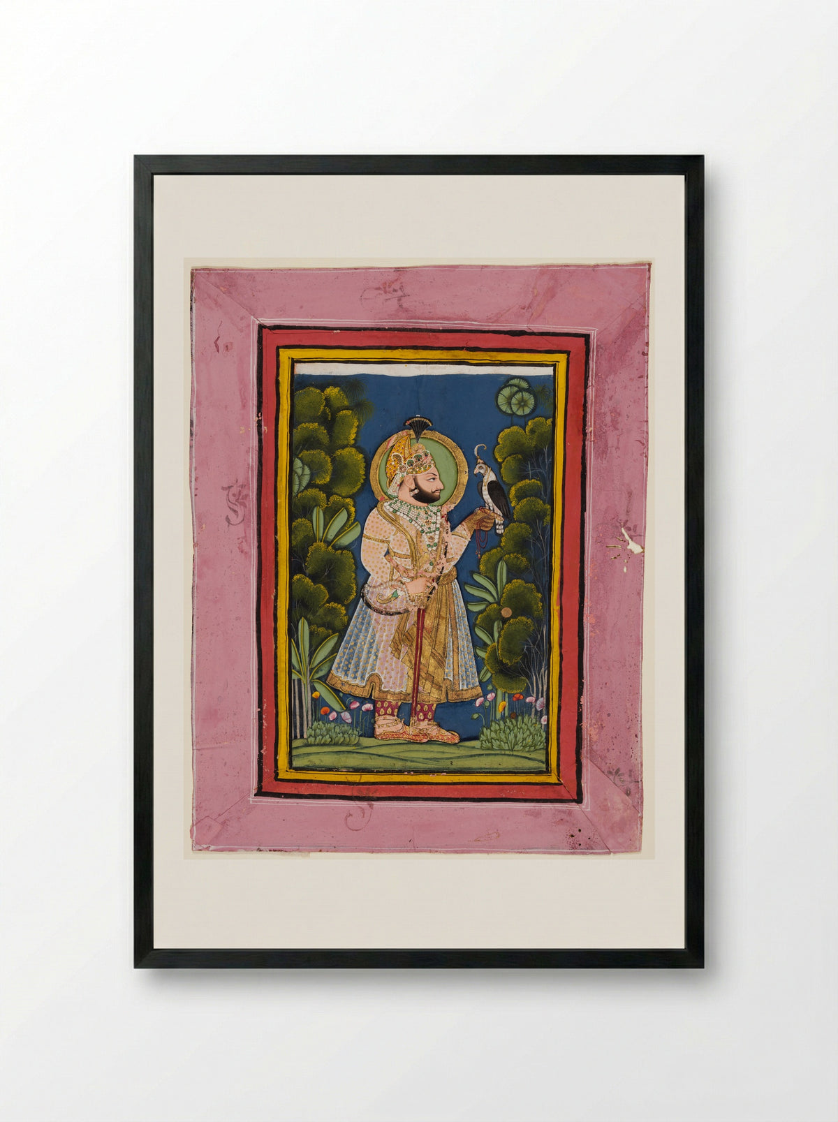 Maharana Jawan Singh of Mewar Holding a Falcon - Ghasi - Framed Print Black