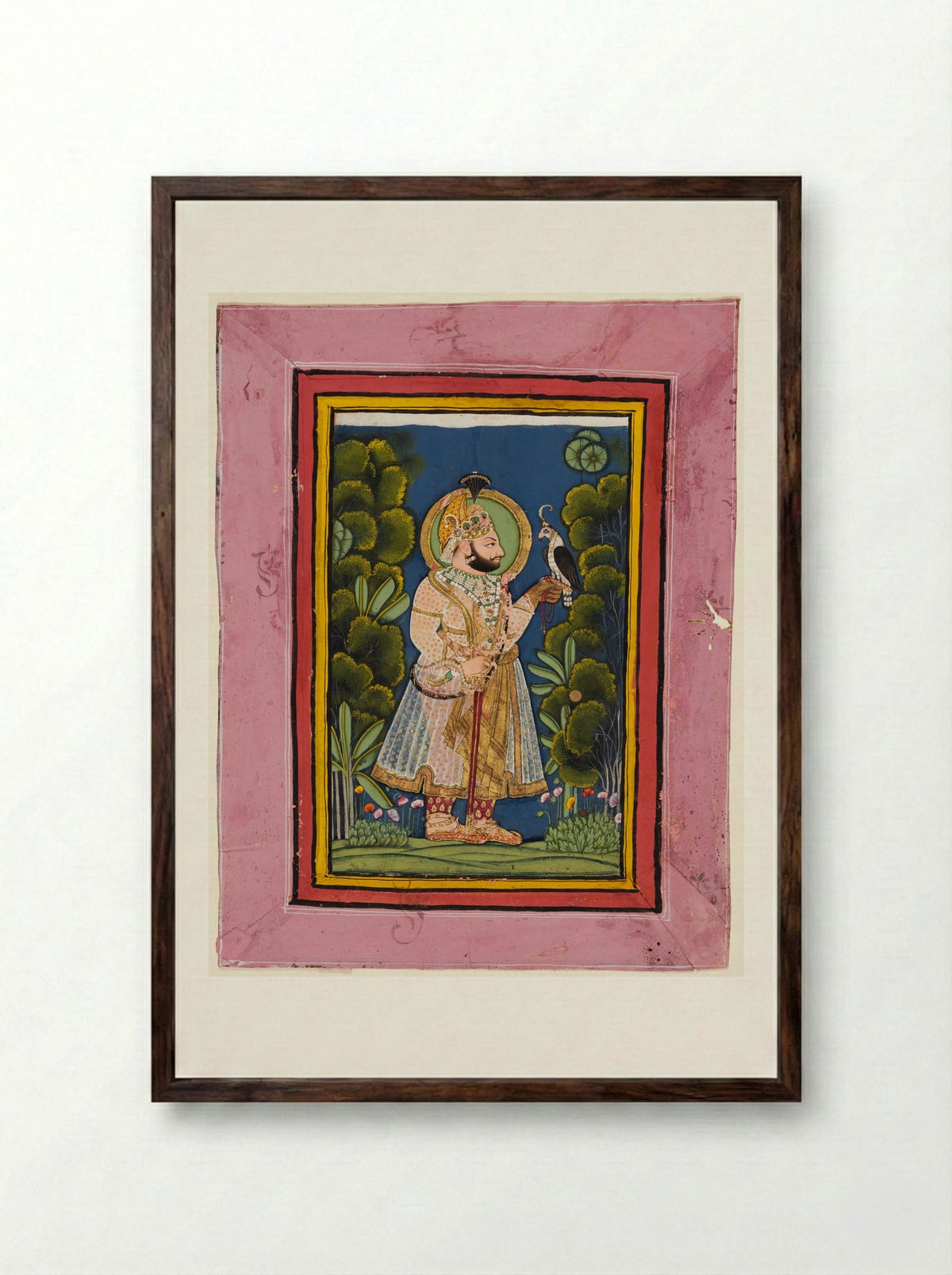Maharana Jawan Singh of Mewar Holding a Falcon - Ghasi - Framed Print Dark Wood