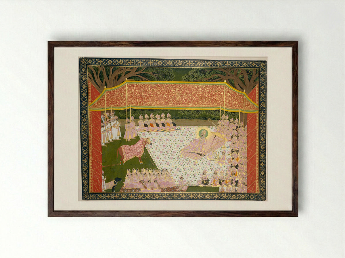 Maharana Sarup Singh Inspects a Prize Stallion - Tara - Framed Print Dark Wood