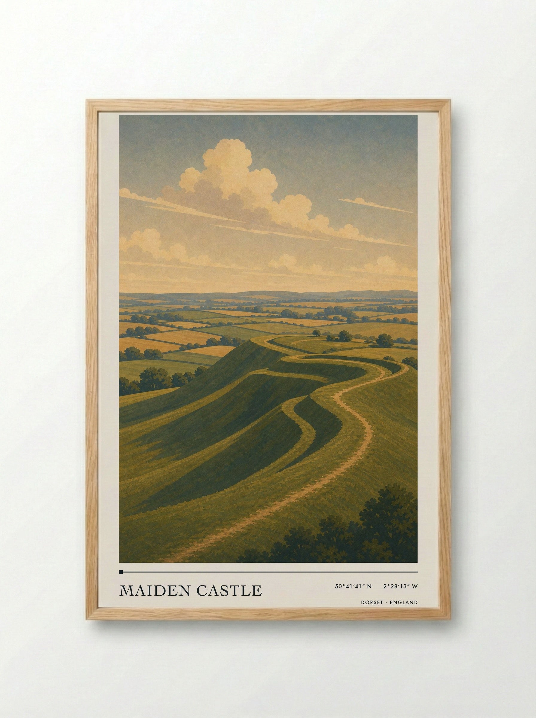 Maiden Castle Dorset England Travel Poster - Framed Print Wood