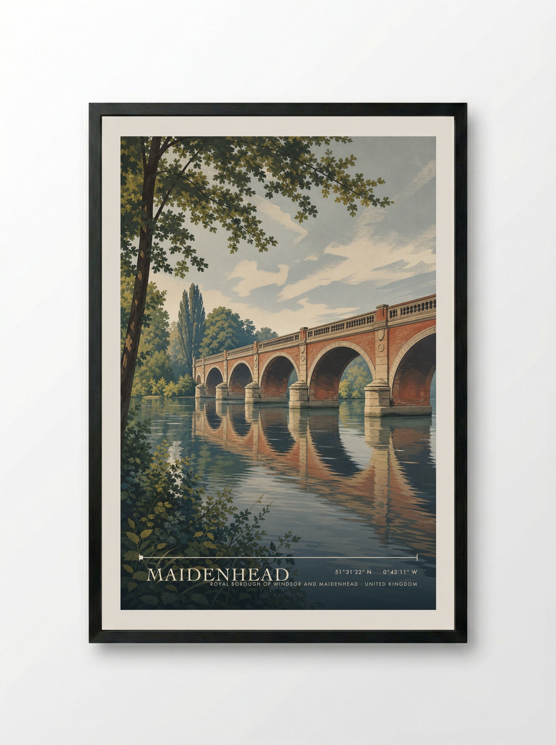 Maidenhead Royal Borough of Windsor and Maidenhead United Kingdom Travel Poster - Framed Print Black