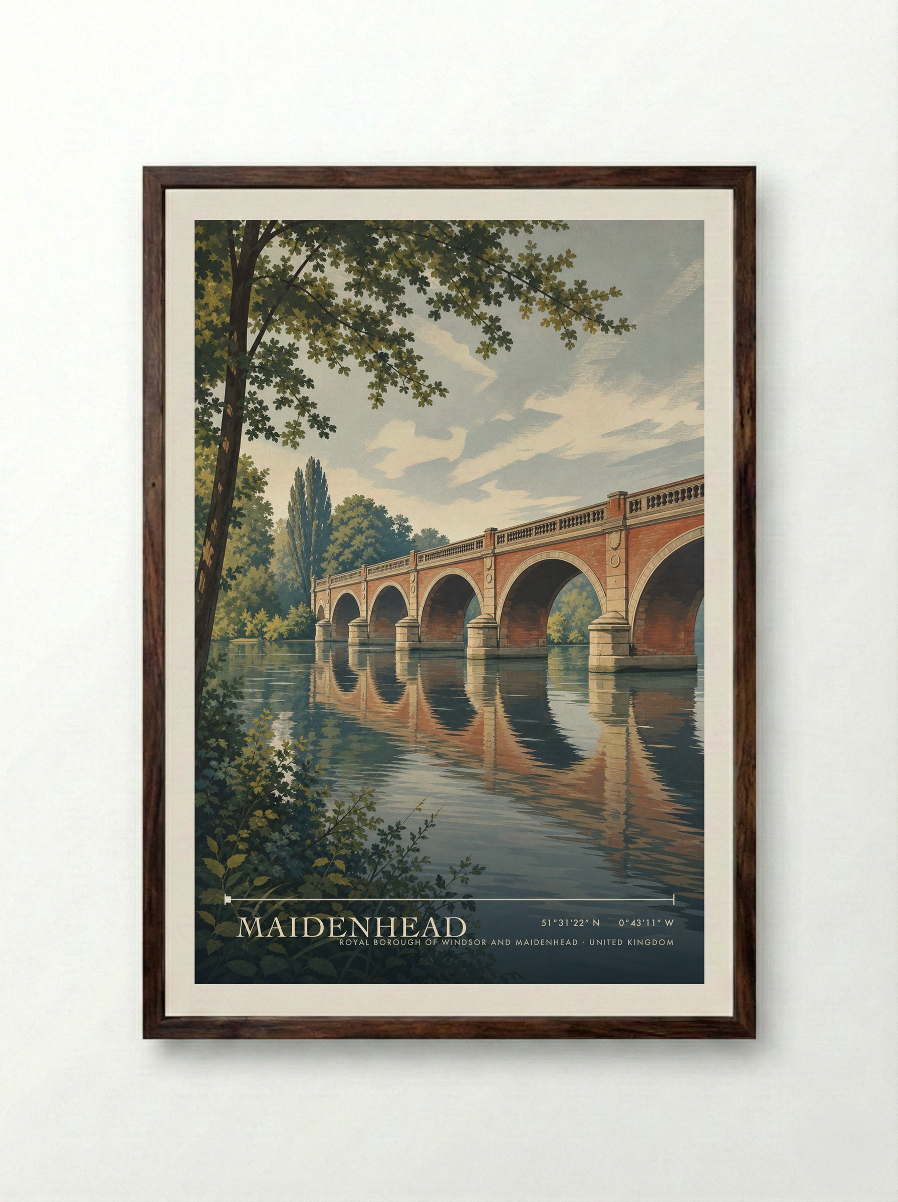 Maidenhead Royal Borough of Windsor and Maidenhead United Kingdom Travel Poster - Framed Print Dark Wood