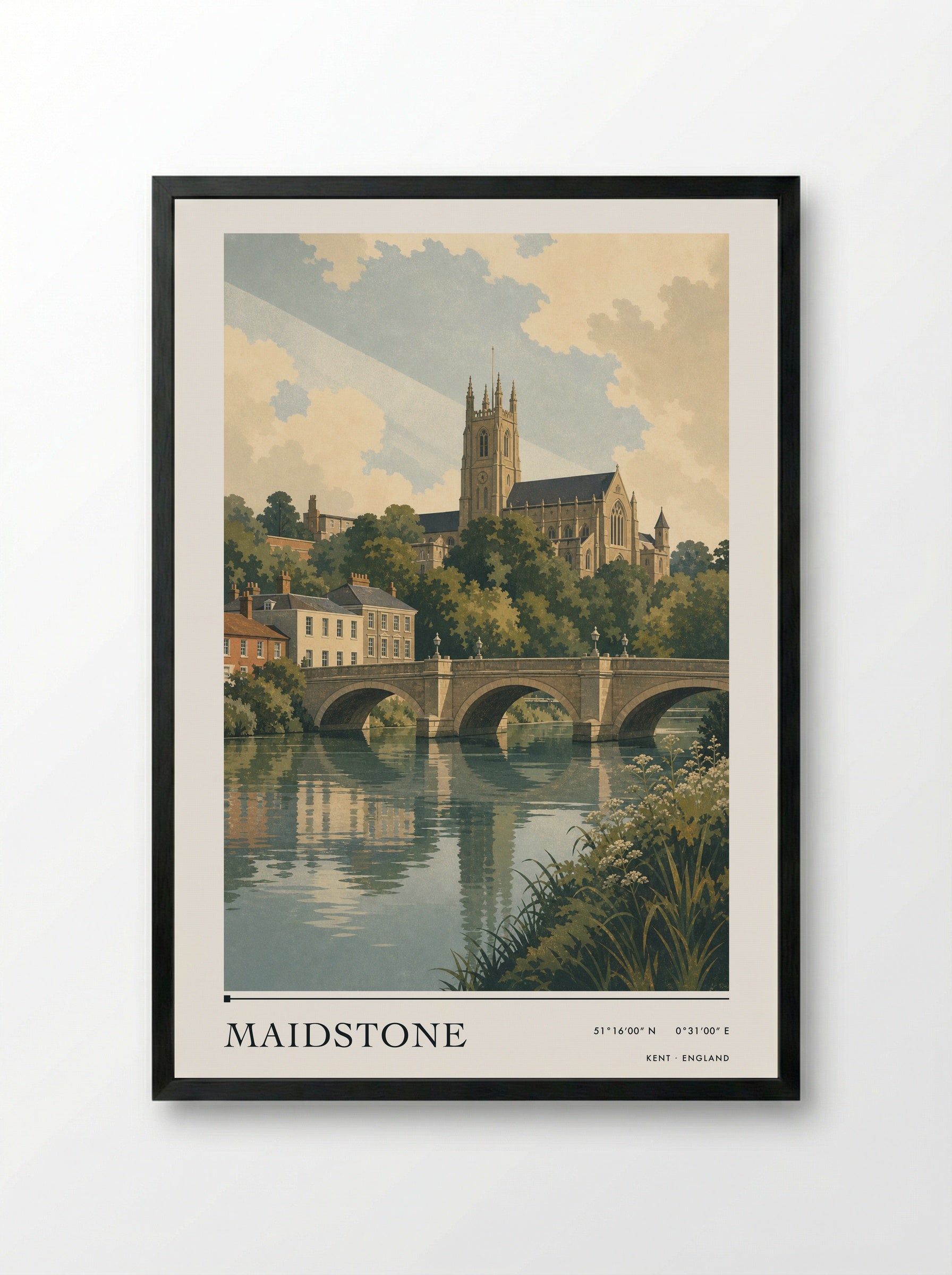 Maidstone Kent England Travel Poster - Framed Print Black