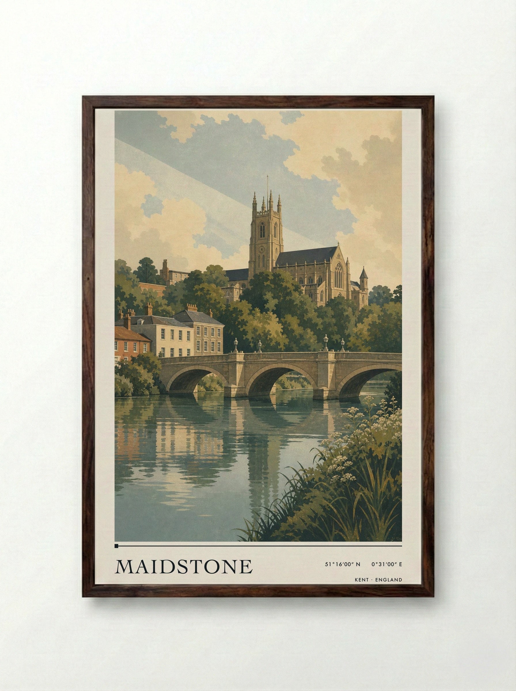 Maidstone Kent England Travel Poster - Framed Print Dark Wood
