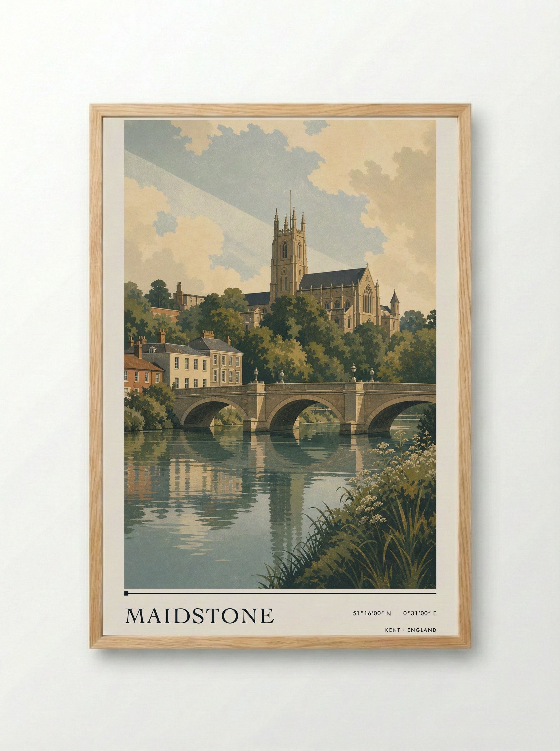 Maidstone Kent England Travel Poster - Framed Print Wood