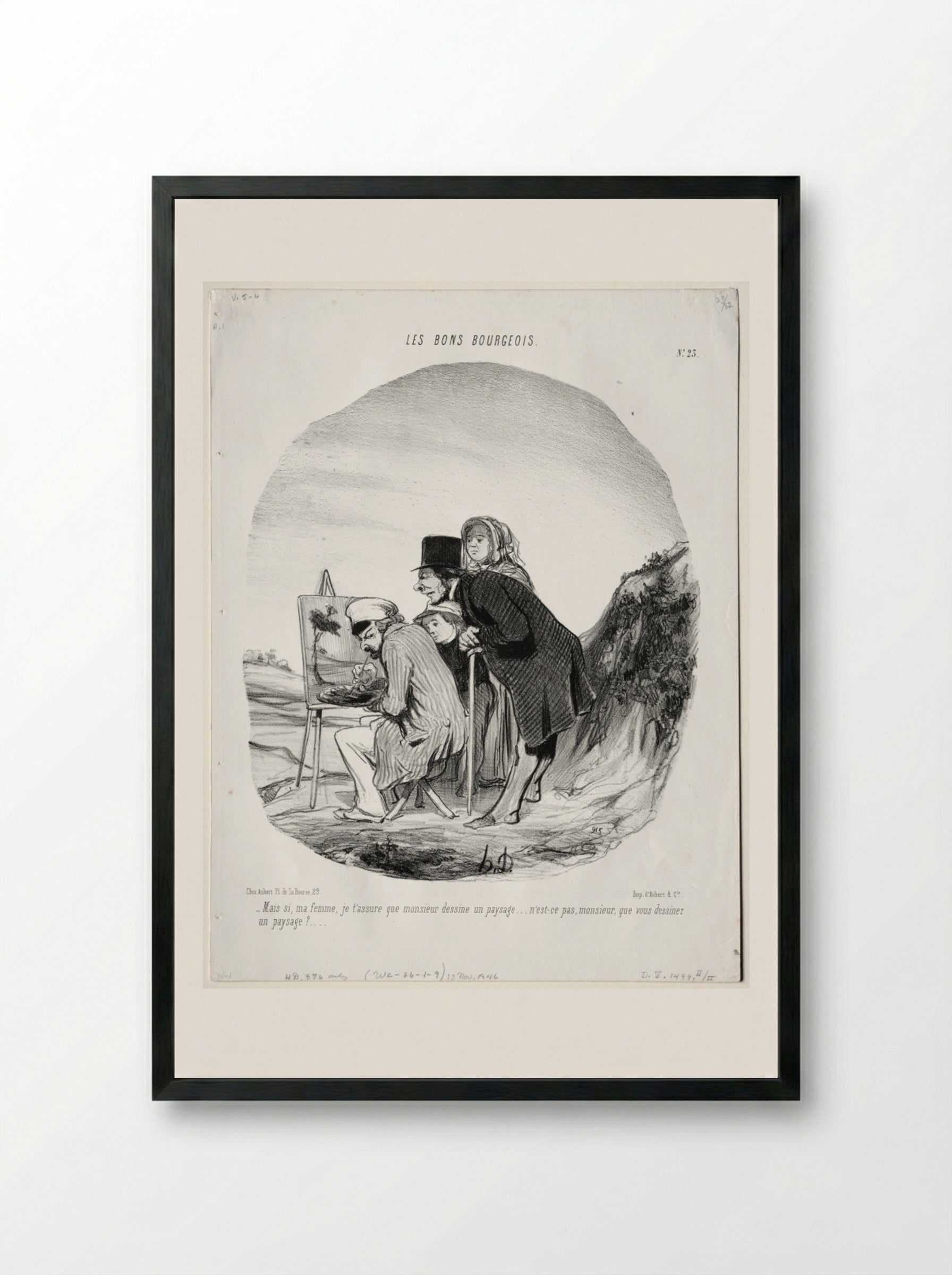 Mais si, ma femme, je t'assure que monsieur dessine un paysage... - Honoré Daumier - Framed Print Black
