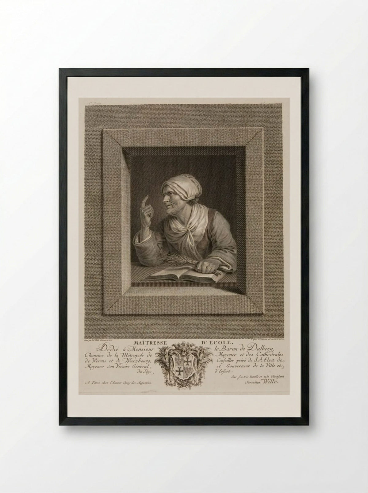 Maitresse d'Ecole (The Schoolmistress) - Johann Georg Wille - Framed Print Black