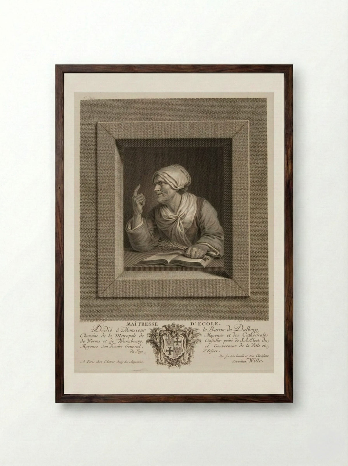 Maitresse d'Ecole (The Schoolmistress) - Johann Georg Wille - Framed Print Dark Wood
