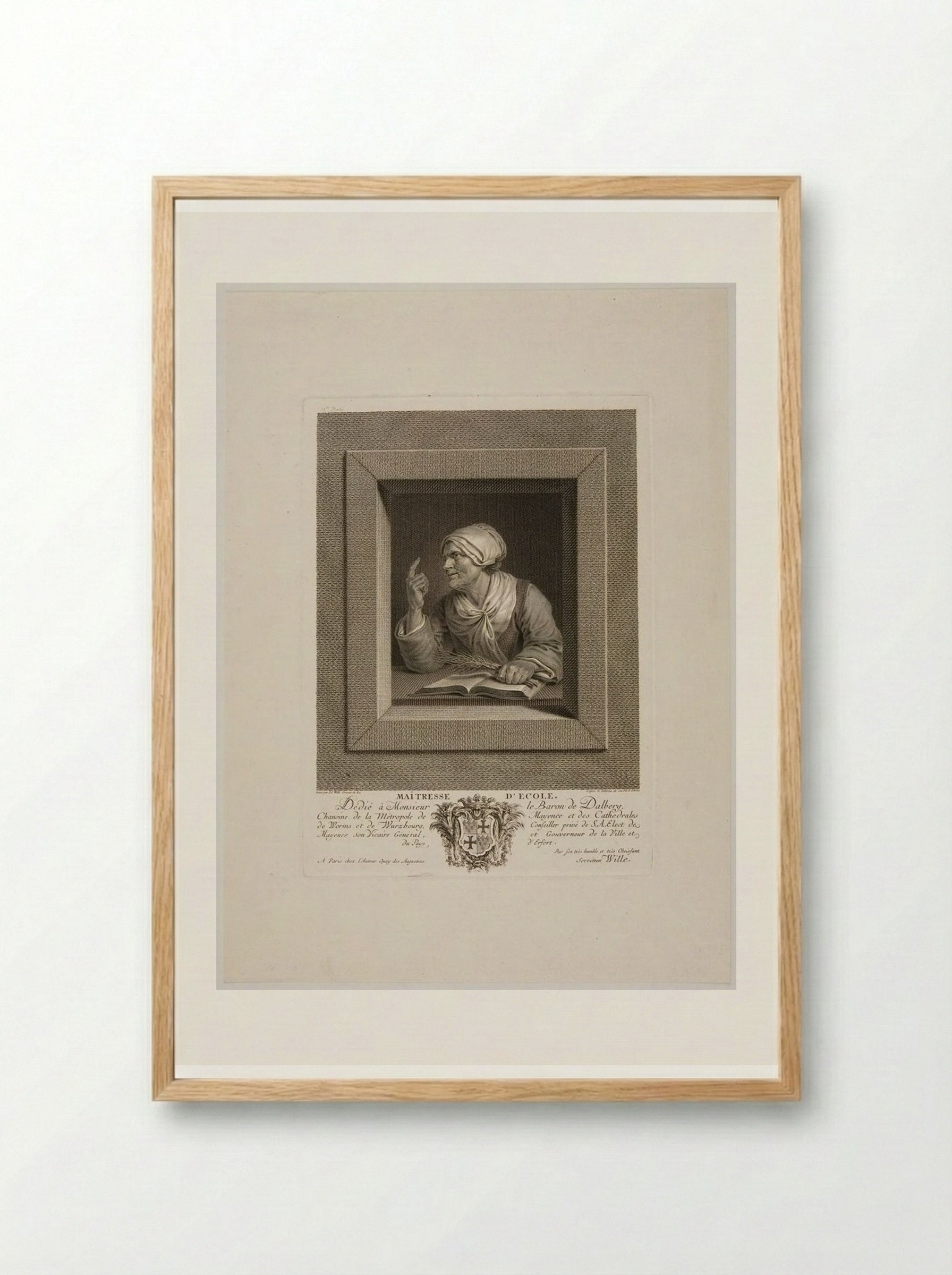 Maitresse d'Ecole (The Schoolmistress) - Johann Georg Wille - Framed Print Wood