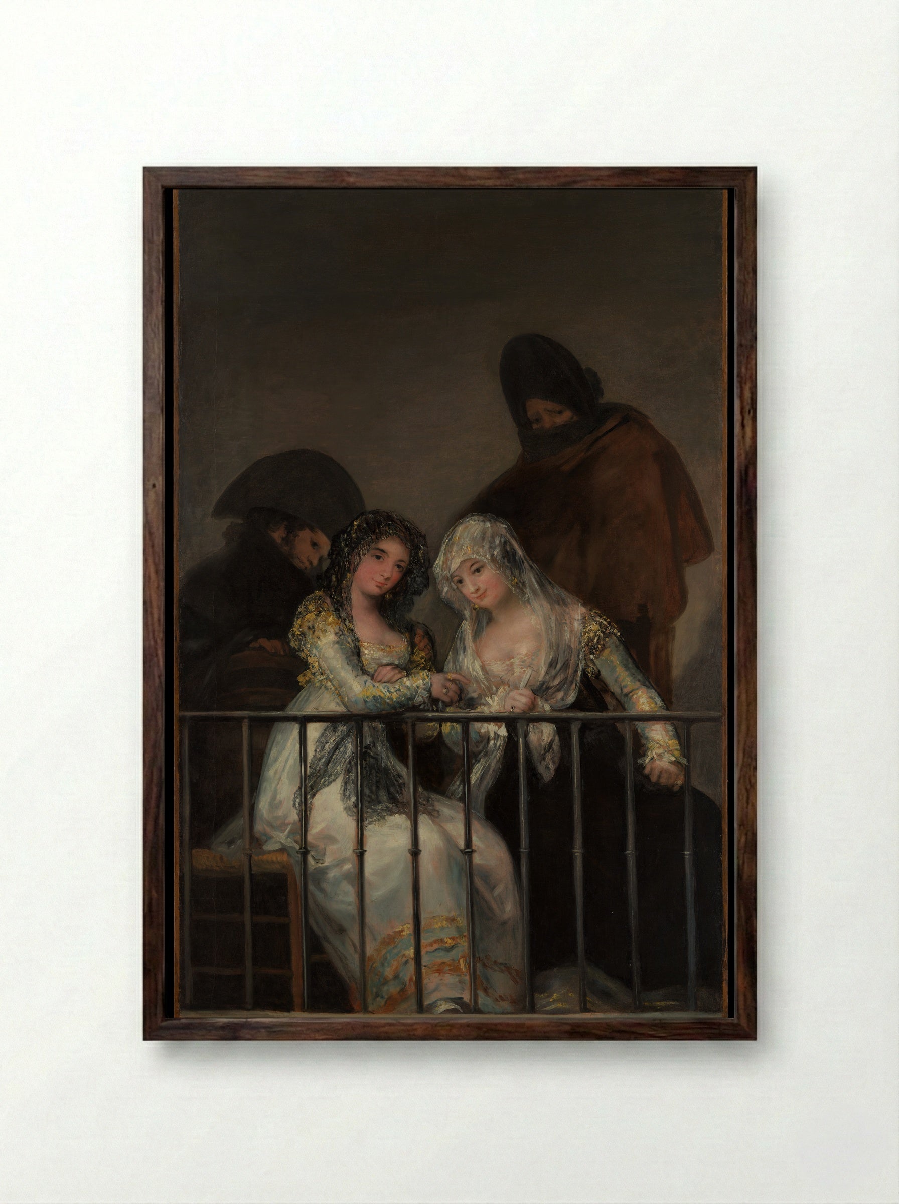 Majas on a Balcony - Francisco de Goya y Lucientes - Framed Print Dark Wood