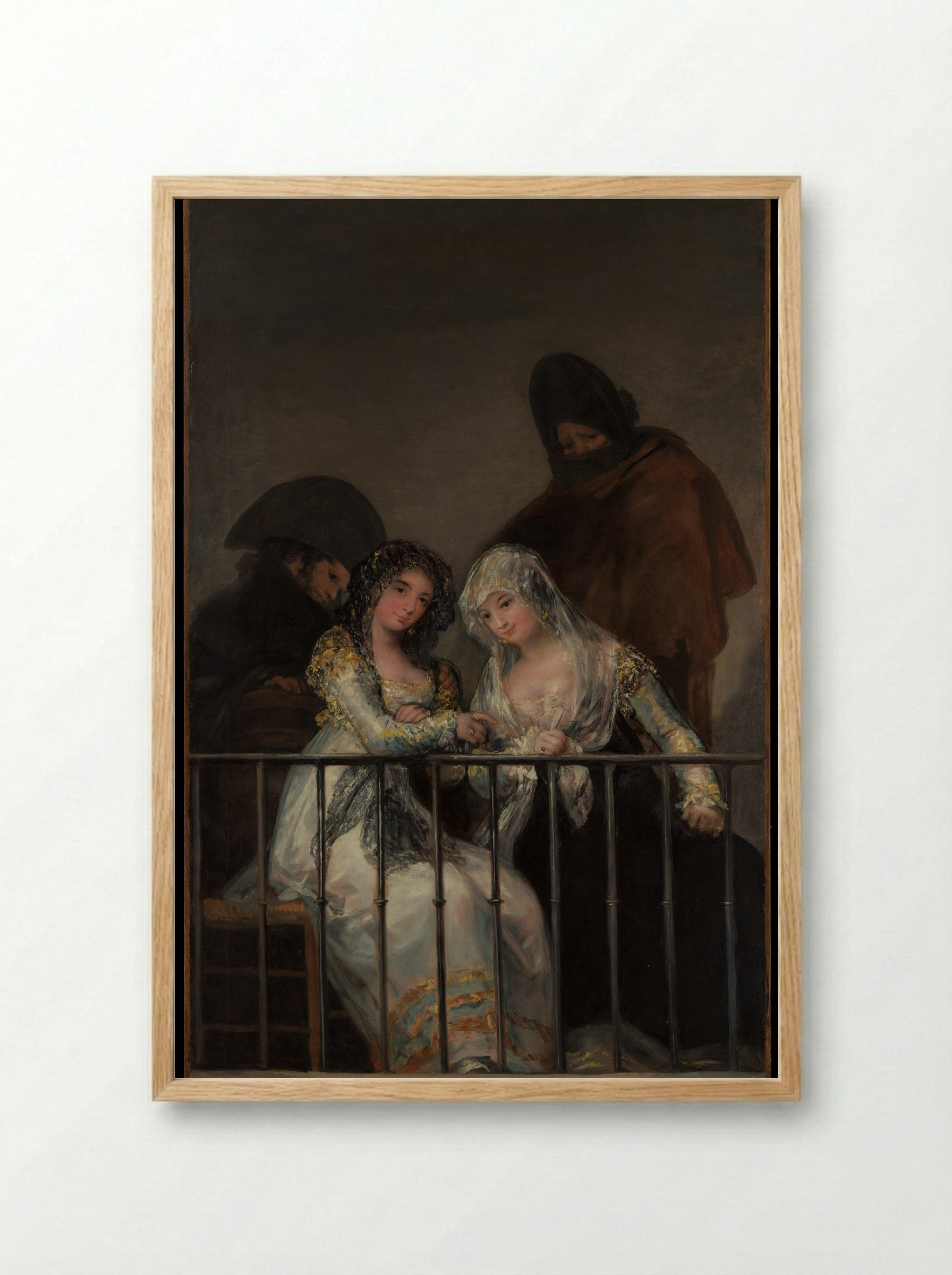 Majas on a Balcony - Francisco de Goya y Lucientes - Framed Print Wood