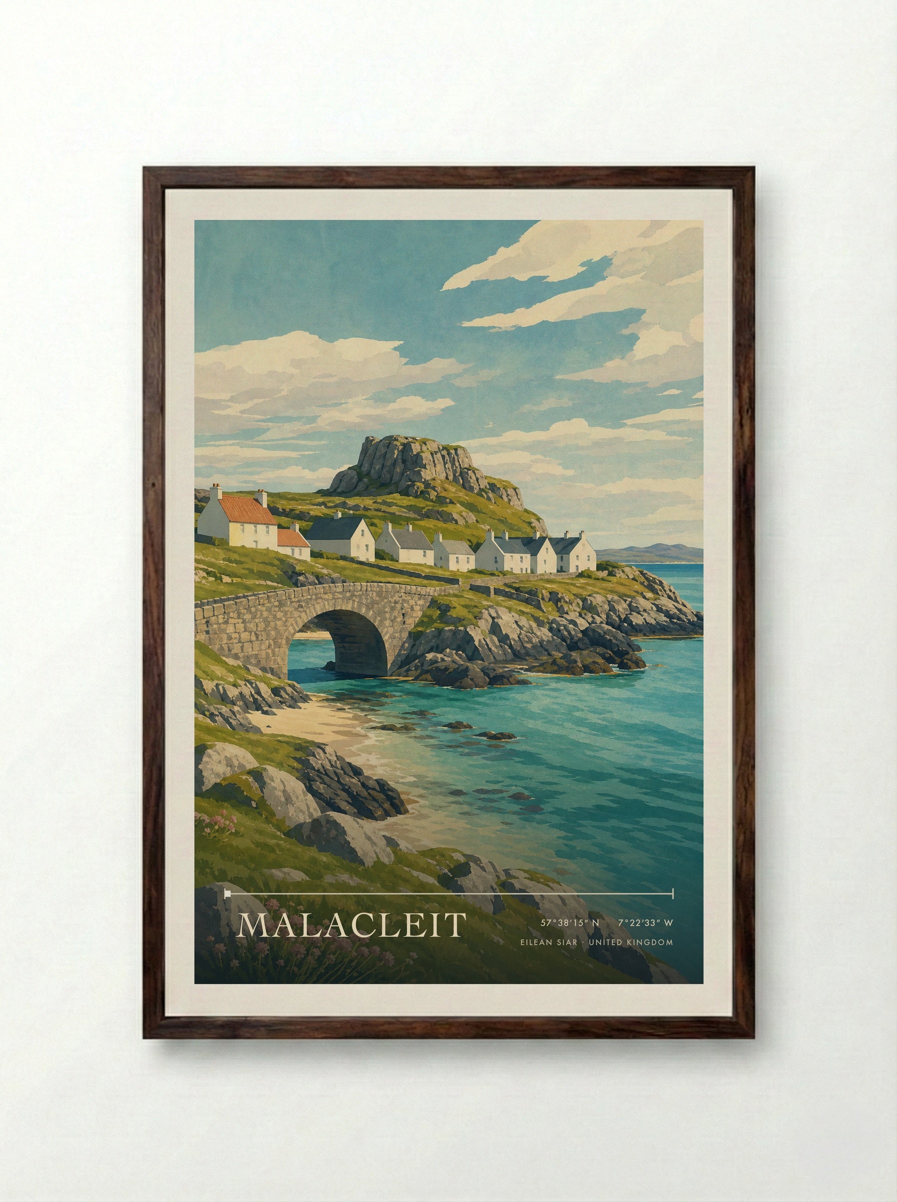 Malacleit Eilean Siar United Kingdom Travel Poster - Framed Print Dark Wood