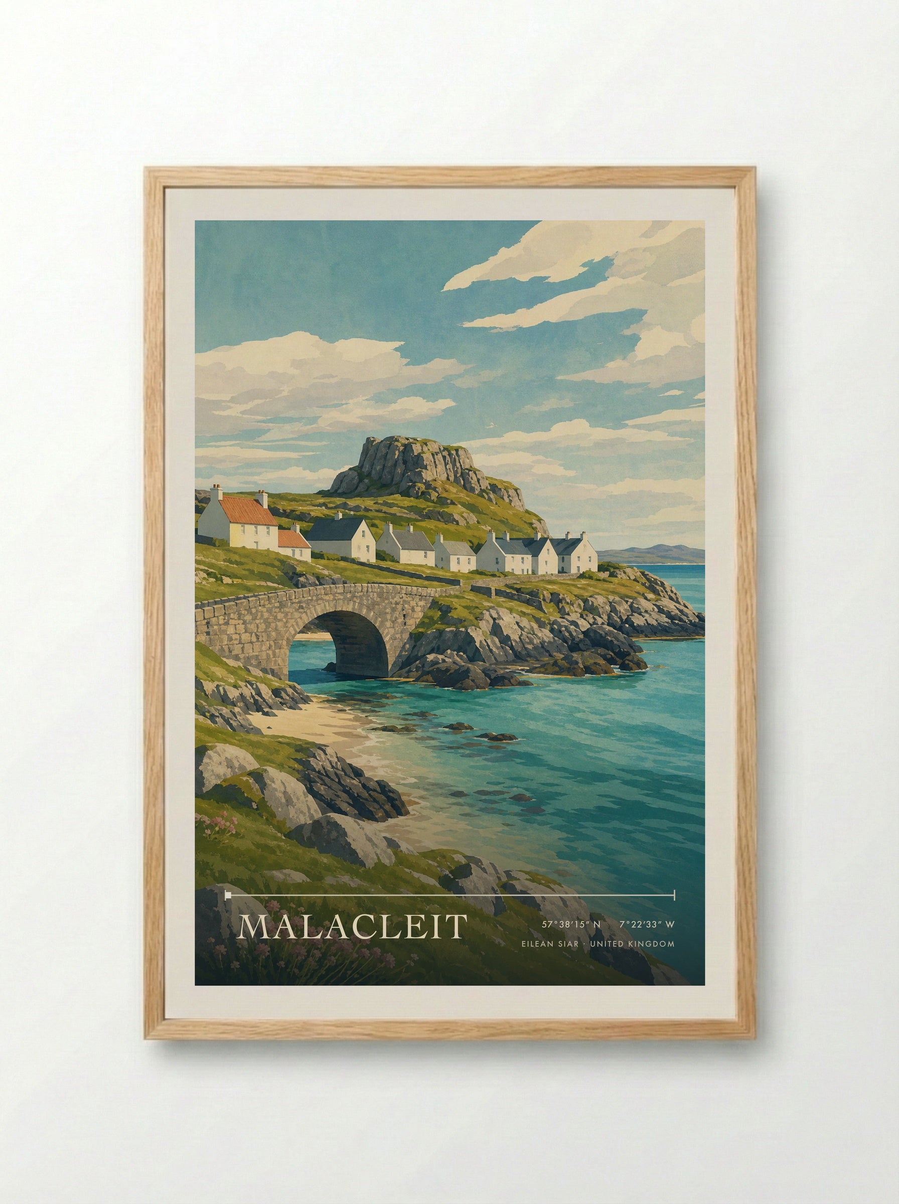 Malacleit Eilean Siar United Kingdom Travel Poster - Framed Print Wood