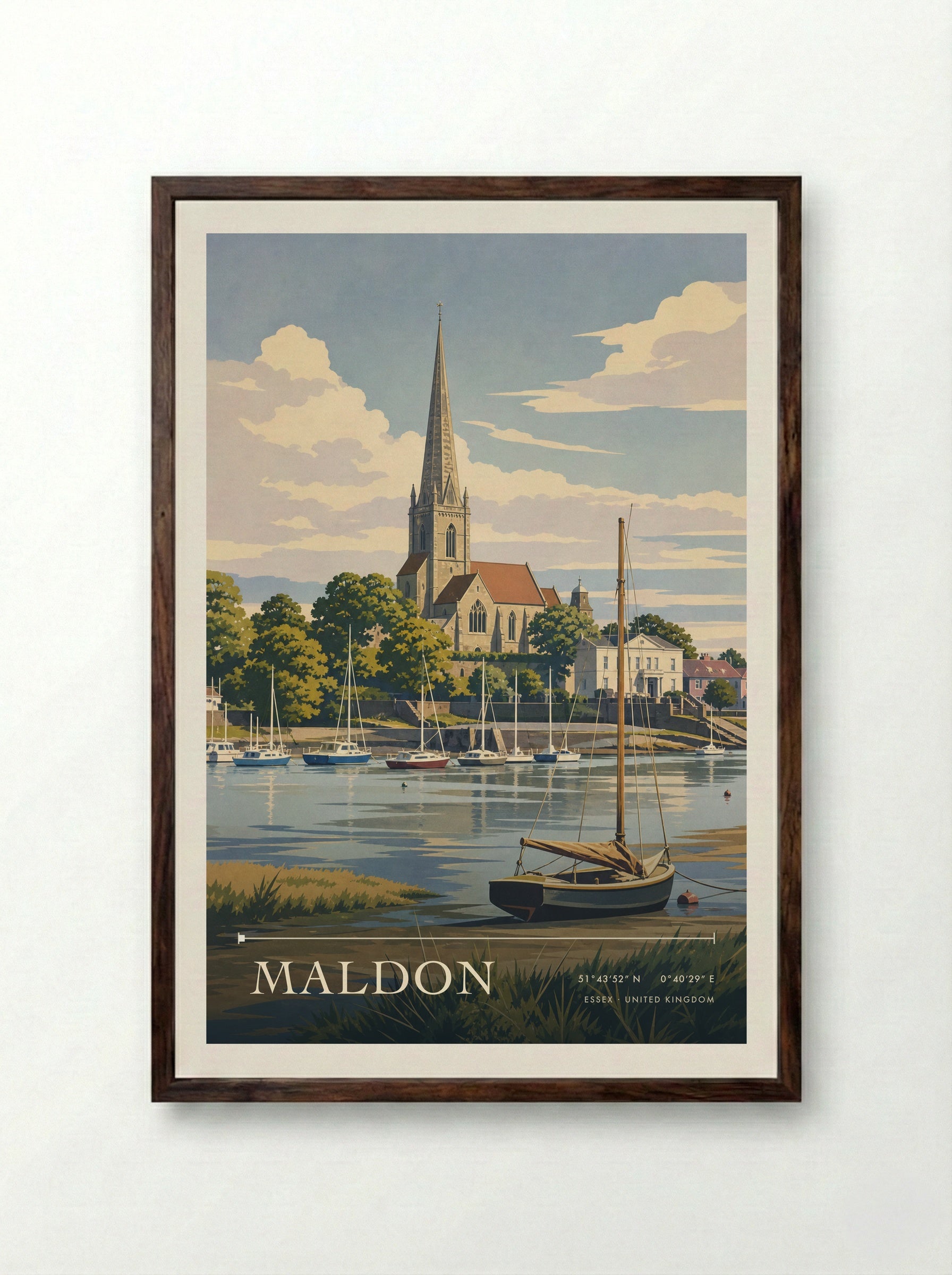 Maldon Essex United Kingdom Travel Poster - Framed Print Dark Wood