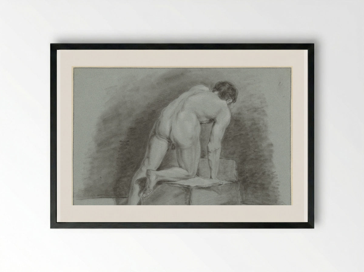 Male Nude, Leaning Forward, Seen from the Back - Aert Schouman - Framed Print Black