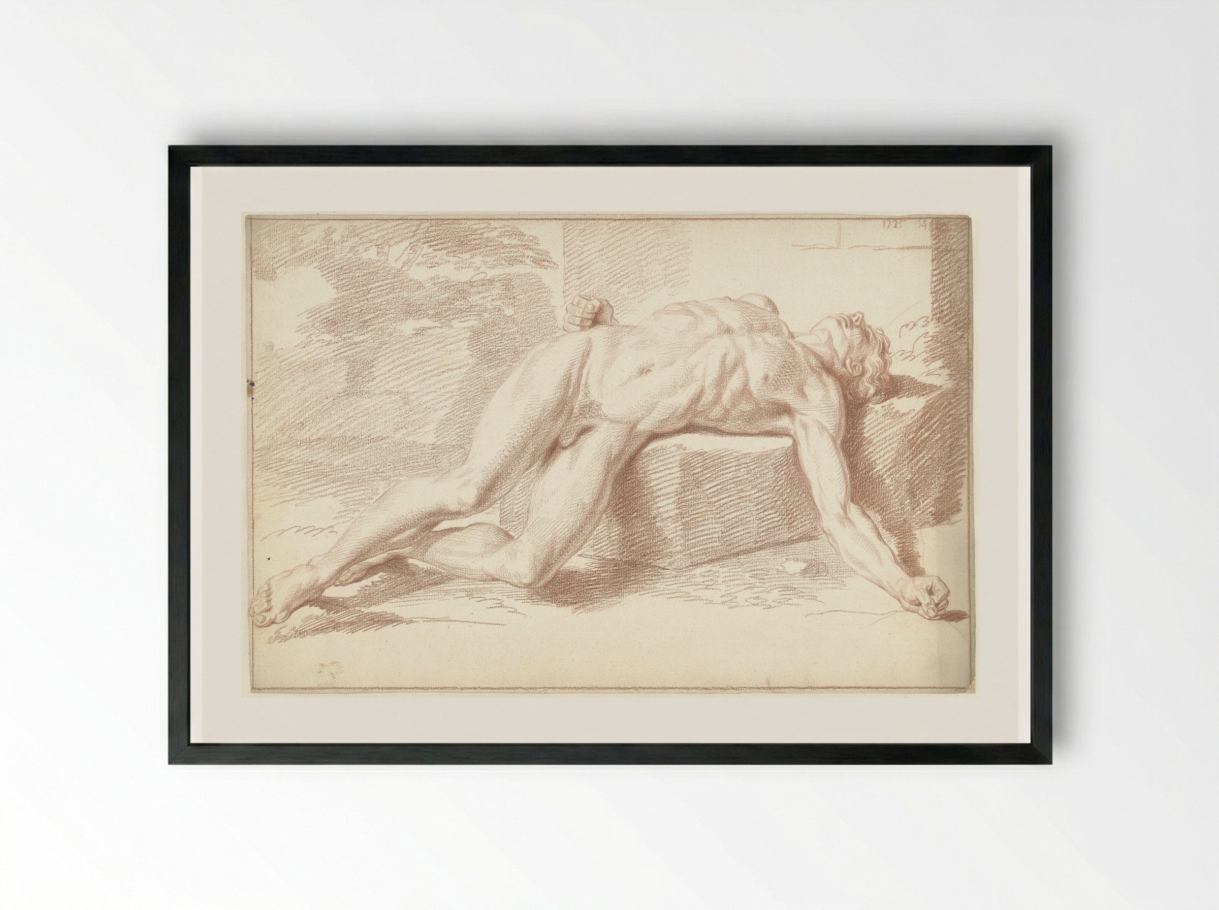 Male Nude Lying on His Back - Louis Fabritius Dubourg - Framed Print Black