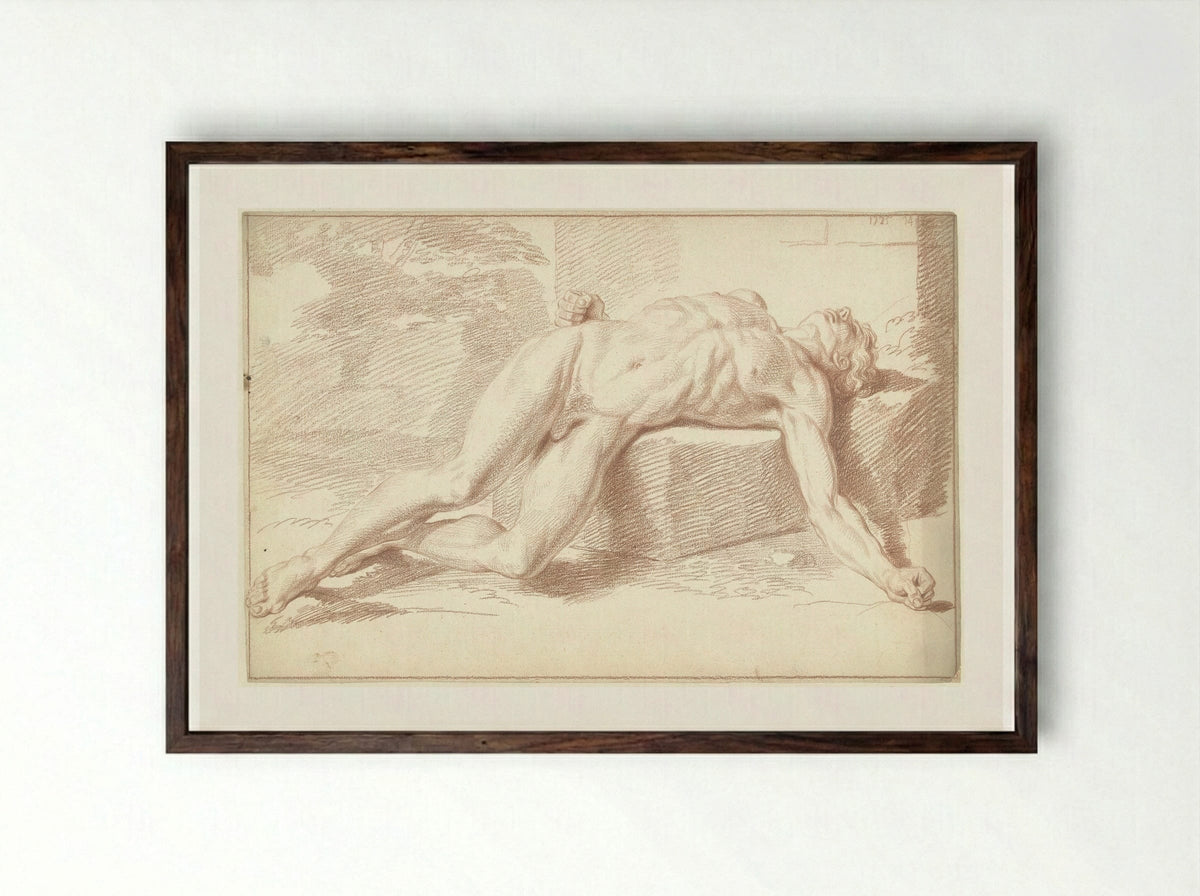 Male Nude Lying on His Back - Louis Fabritius Dubourg - Framed Print Dark Wood
