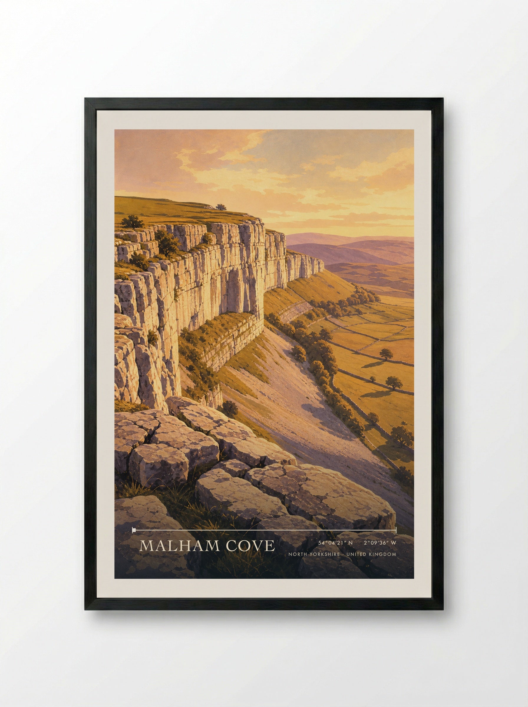 Malham Cove North Yorkshire United Kingdom Travel Poster - Framed Print Black