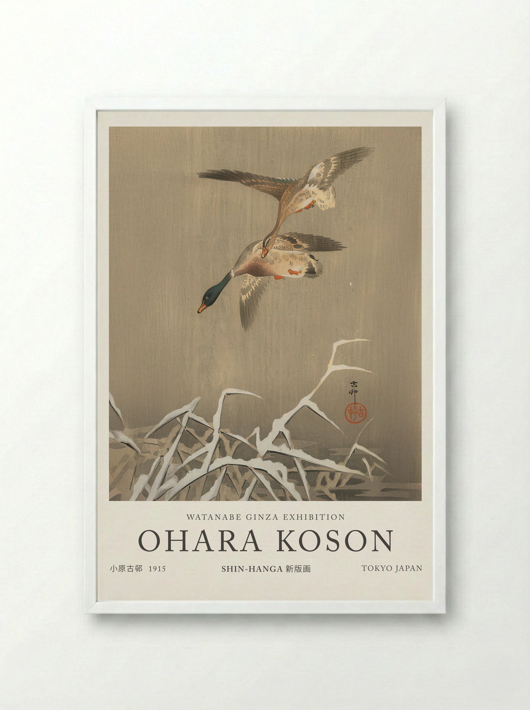 Mallards - Ohara Koson - Framed Print White