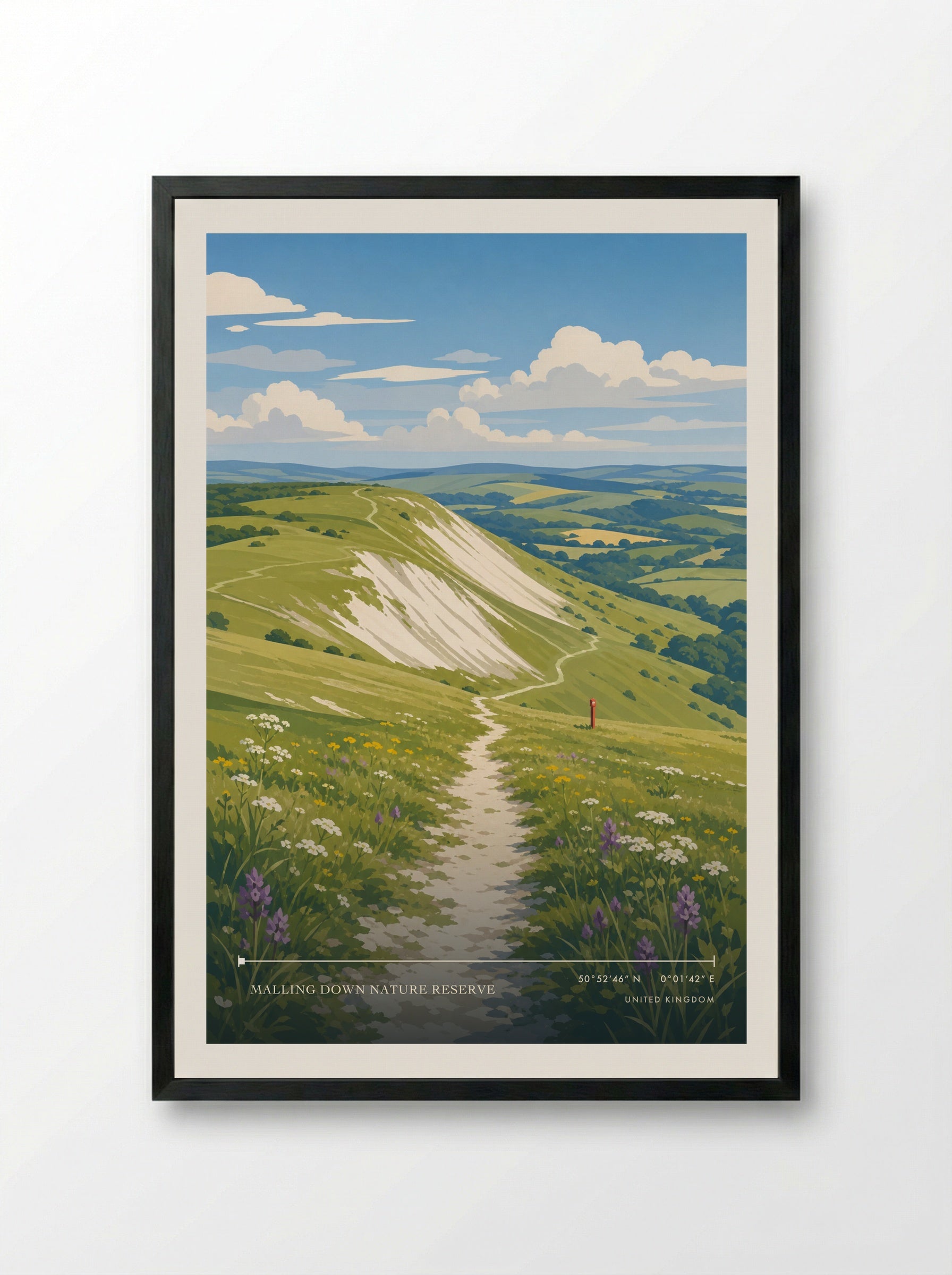 Malling Down Nature Reserve United Kingdom Travel Poster - Framed Print Black