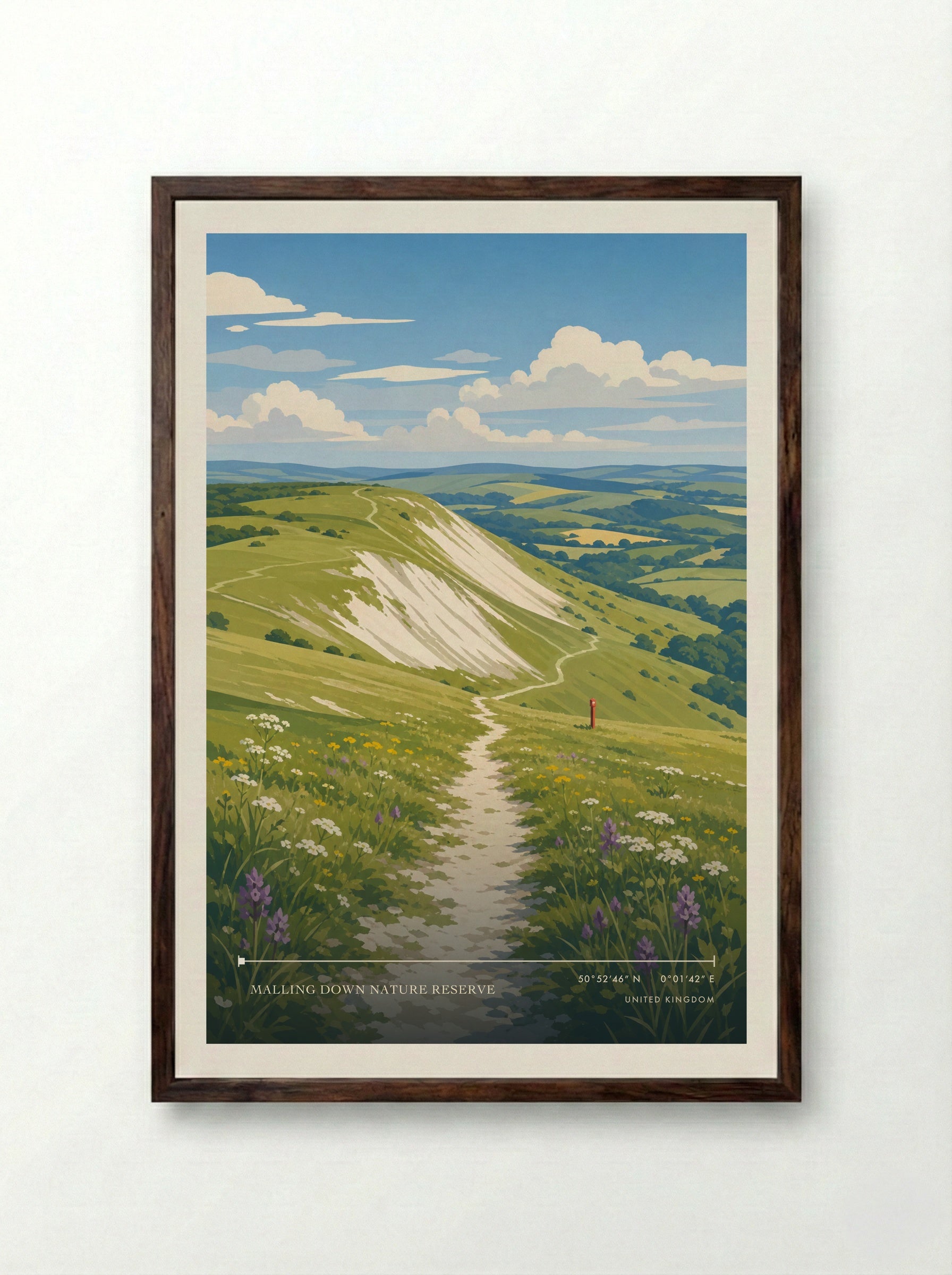 Malling Down Nature Reserve United Kingdom Travel Poster - Framed Print Dark Wood
