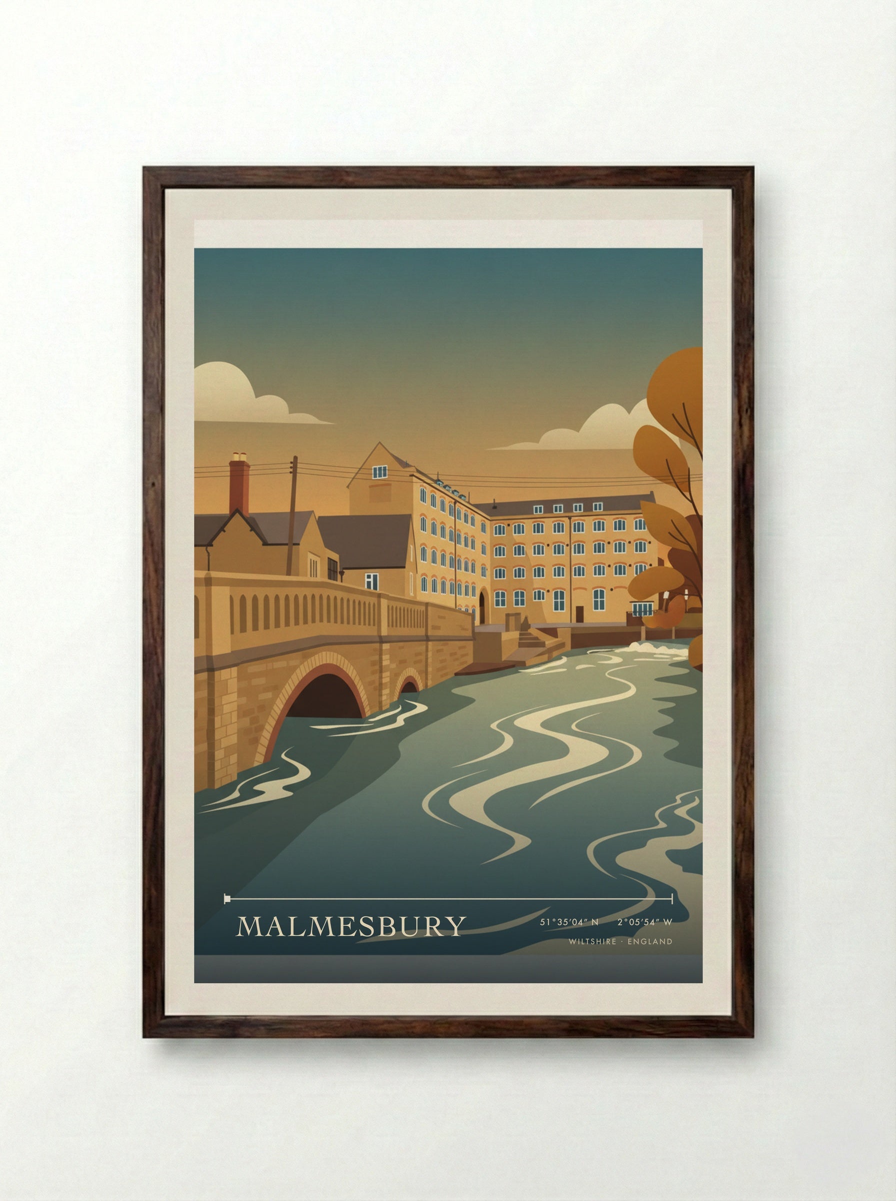 Malmesbury Wiltshire England Travel Poster - Framed Print Dark Wood