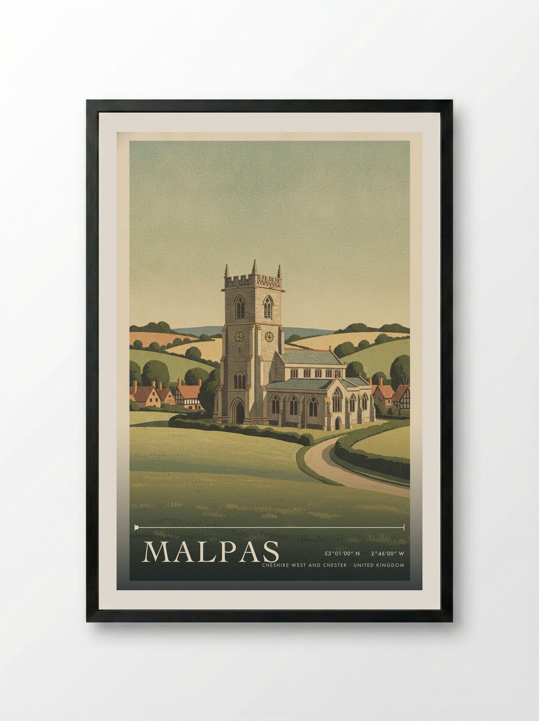 Malpas Cheshire West and Chester United Kingdom Travel Poster - Framed Print Black