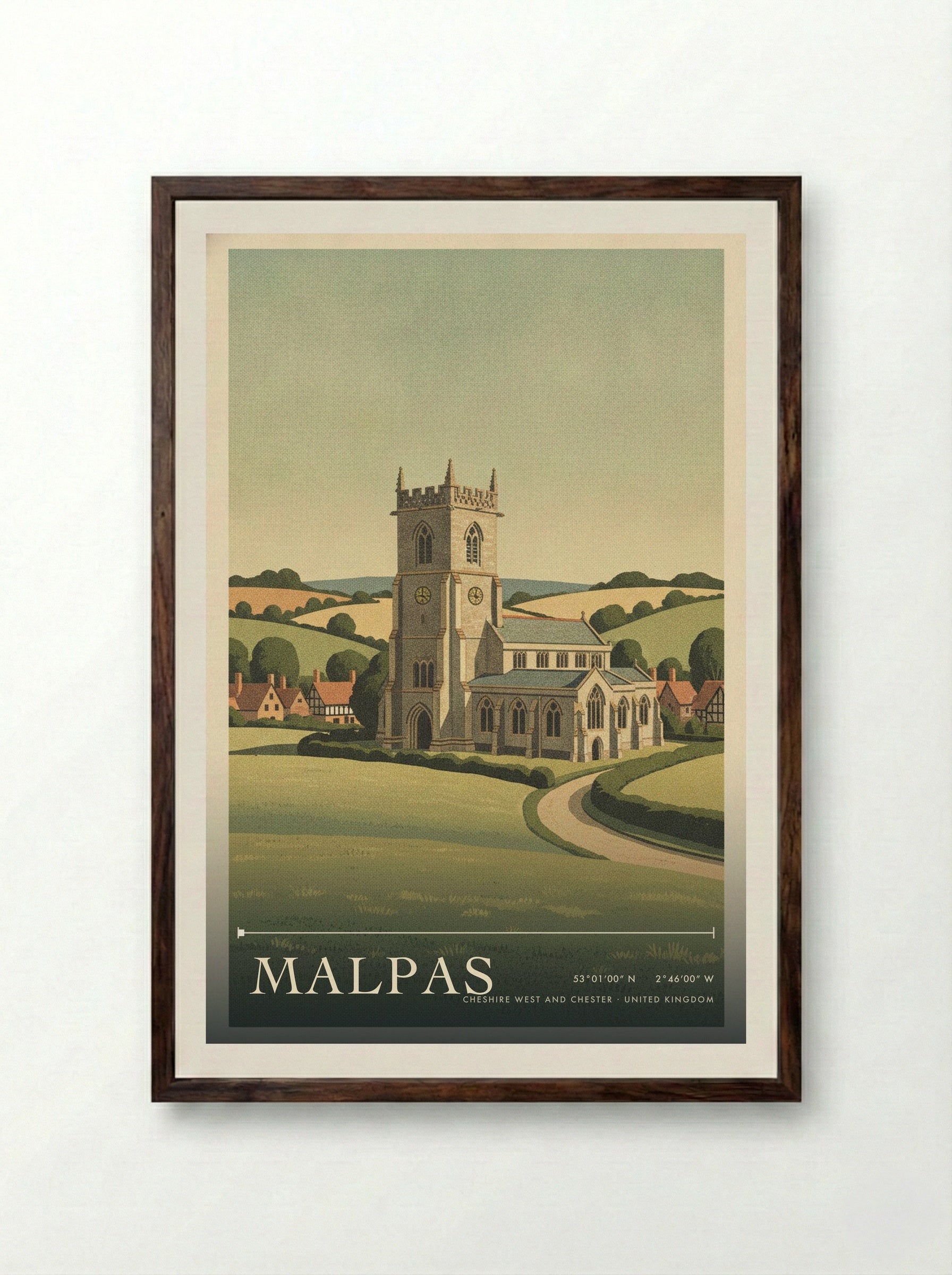 Malpas Cheshire West and Chester United Kingdom Travel Poster - Framed Print Dark Wood