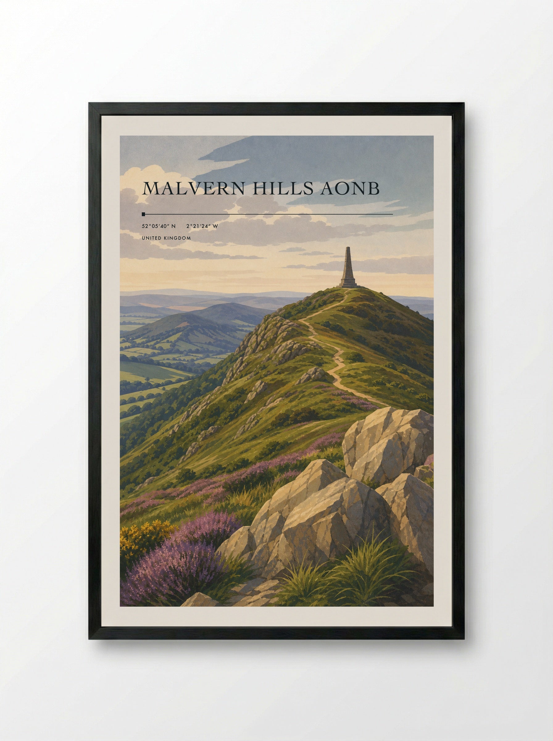 Malvern Hills AONB United Kingdom Travel Poster - Framed Print Black