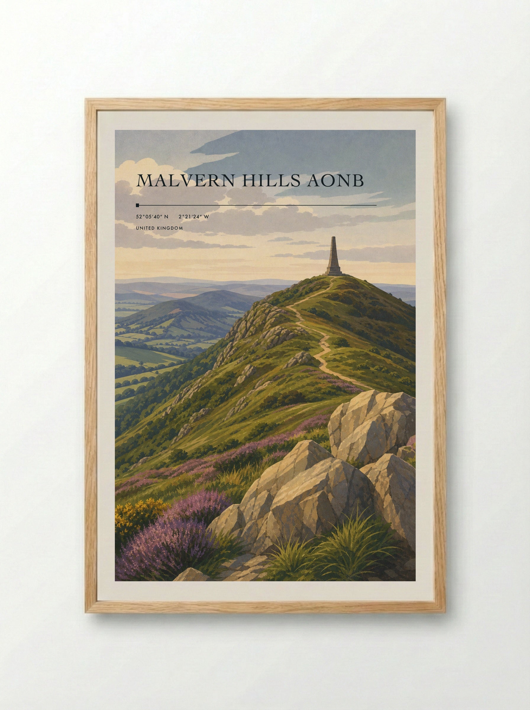 Malvern Hills AONB United Kingdom Travel Poster - Framed Print Wood