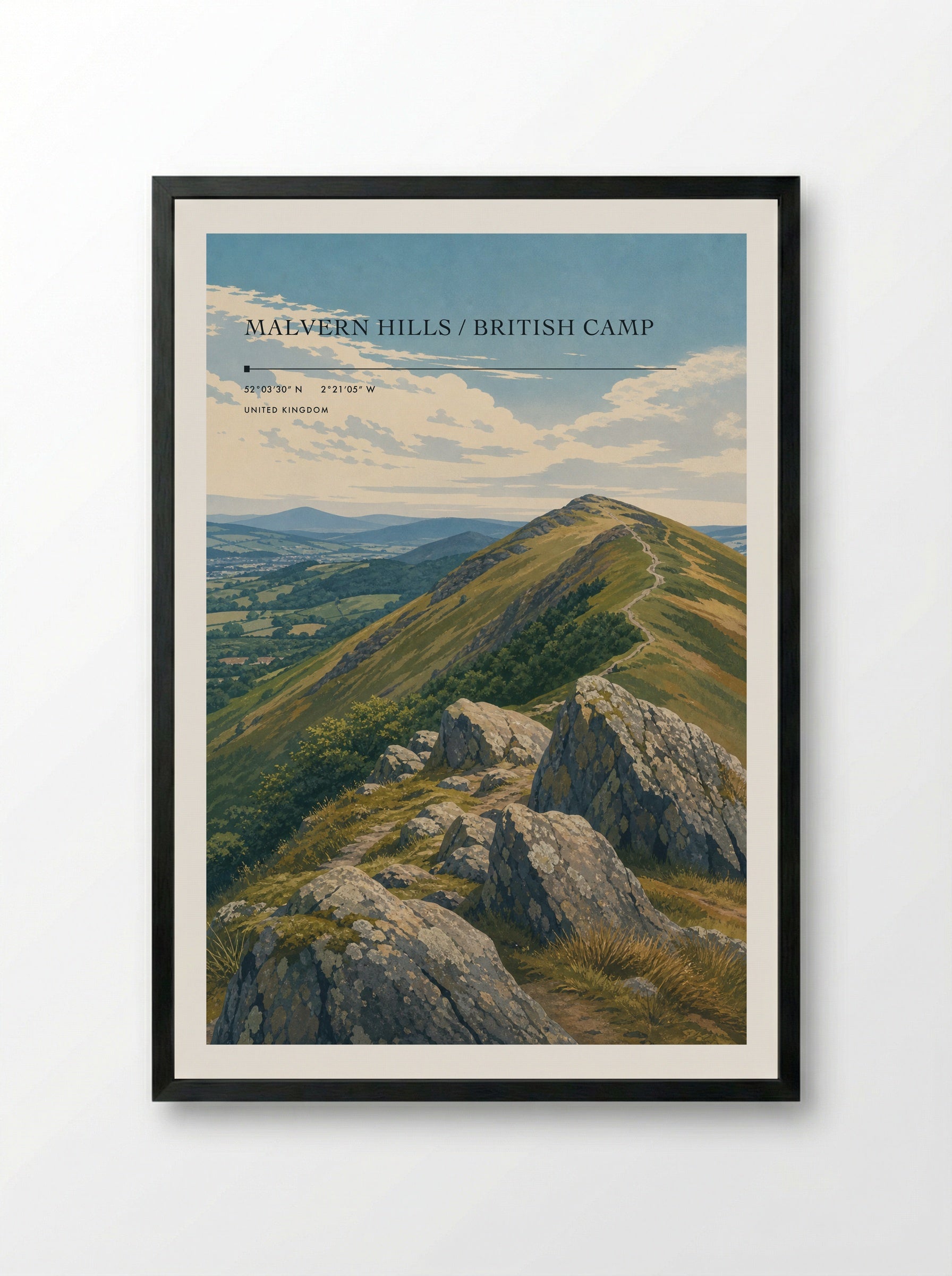 Malvern Hills / British Camp United Kingdom Travel Poster - Framed Print Black