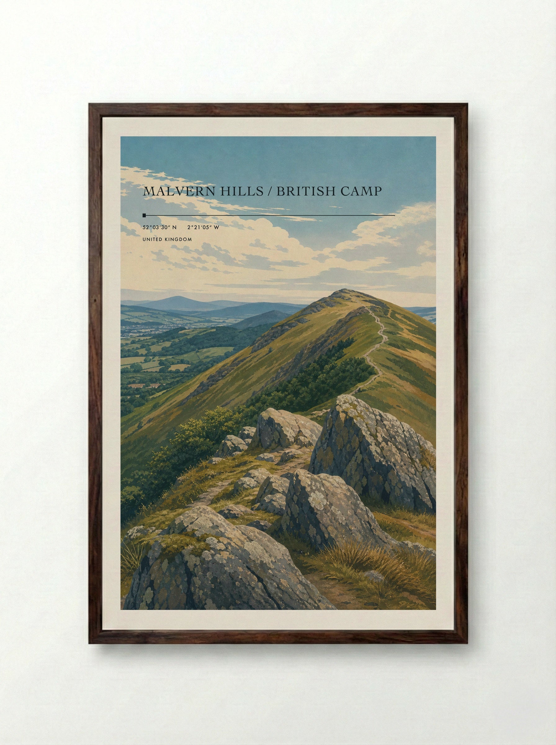 Malvern Hills / British Camp United Kingdom Travel Poster - Framed Print Dark Wood