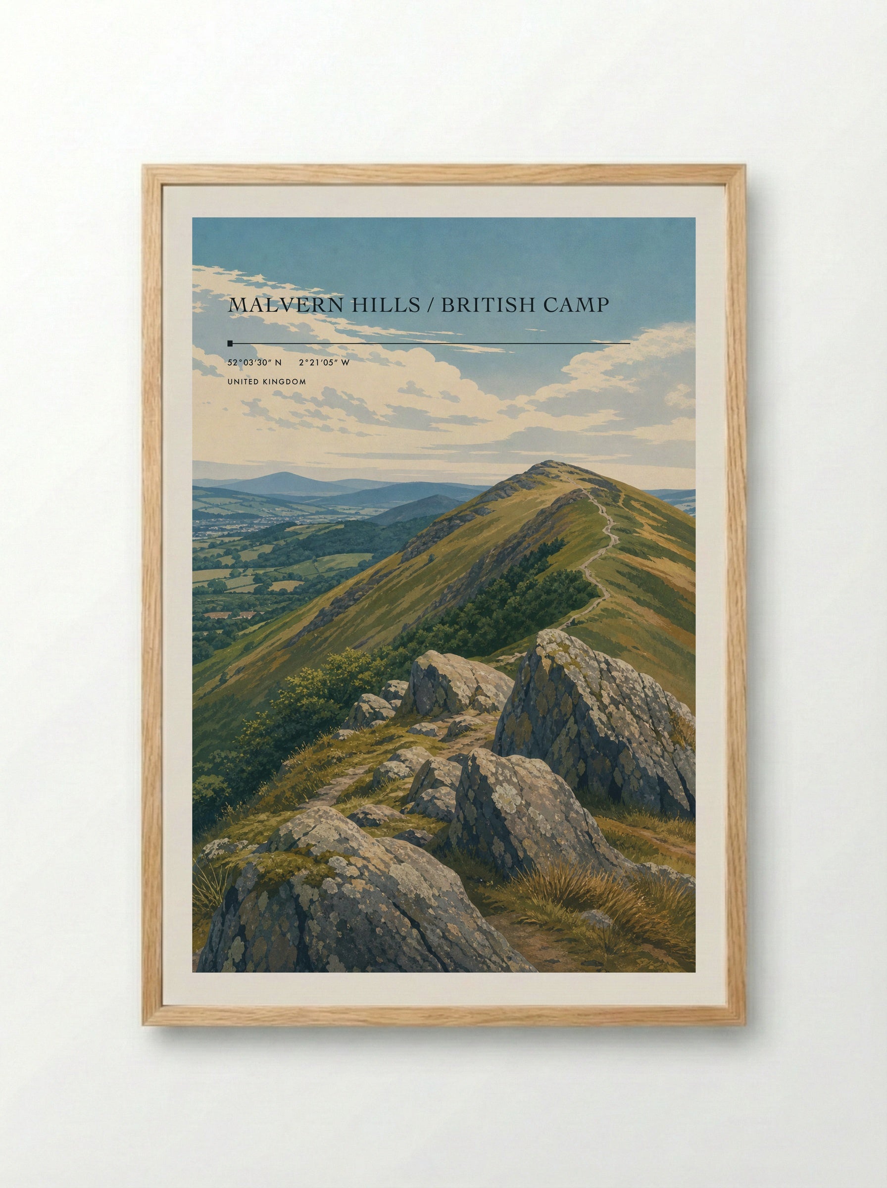 Malvern Hills / British Camp United Kingdom Travel Poster - Framed Print Wood