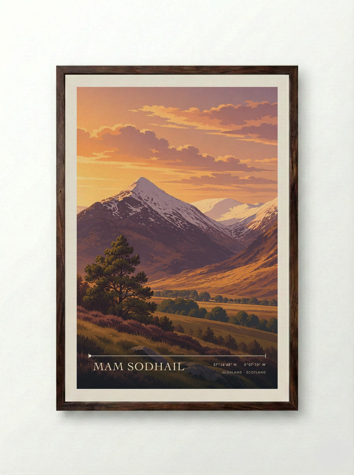 Mam Sodhail, Highland | Travel Poster - Framed Print Dark Wood