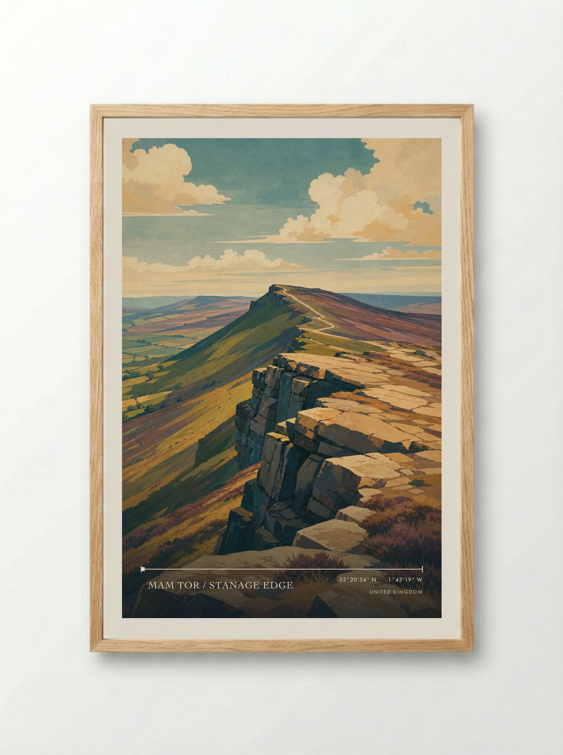 Mam Tor / Stanage Edge United Kingdom Travel Poster - Framed Print Wood