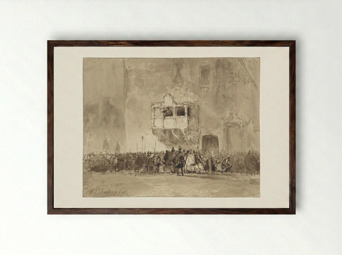 Man Addressing a Crowd from a Balcony - Wijnand Nuijen - Framed Print Dark Wood
