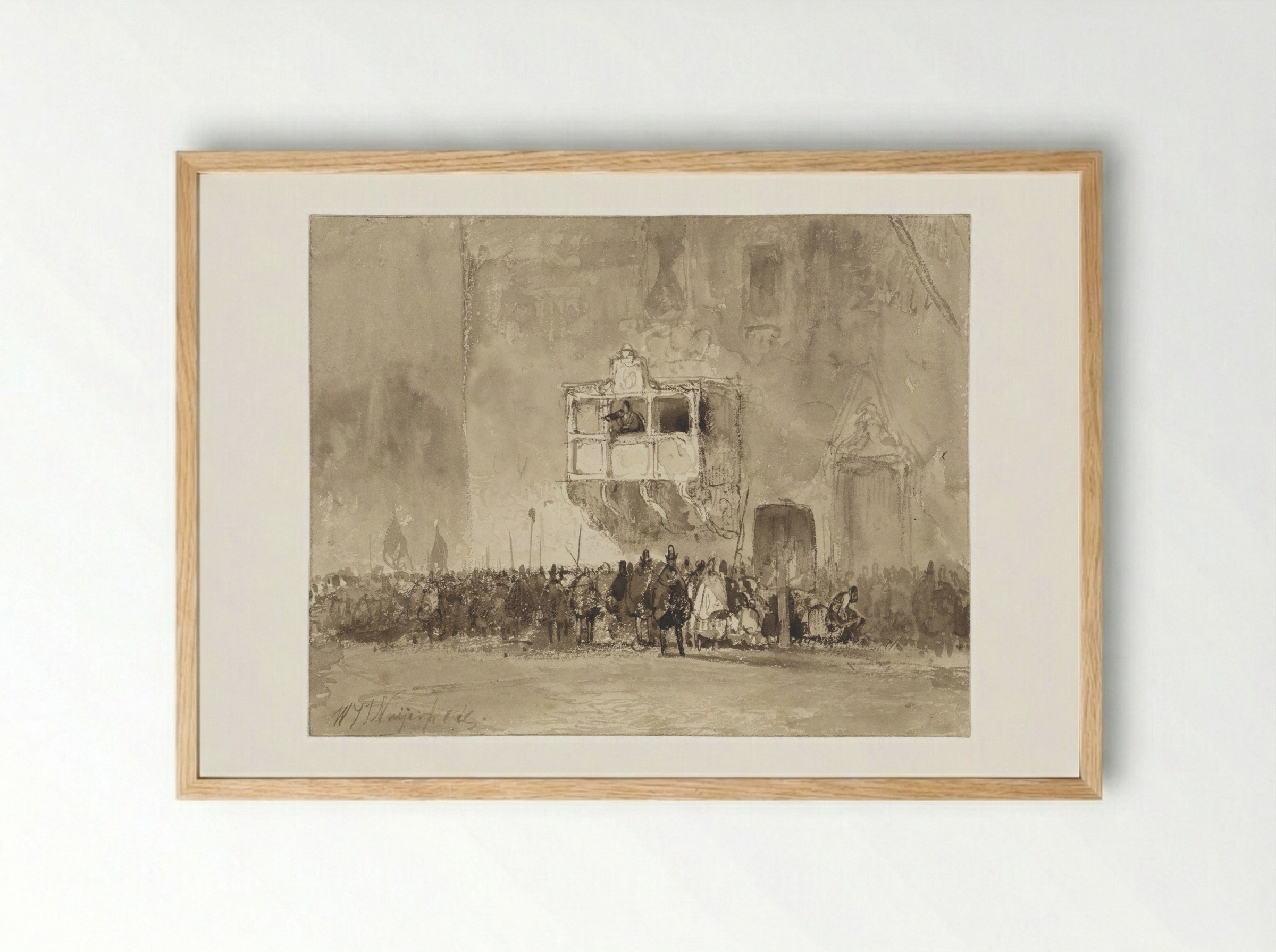 Man Addressing a Crowd from a Balcony - Wijnand Nuijen - Framed Print Wood