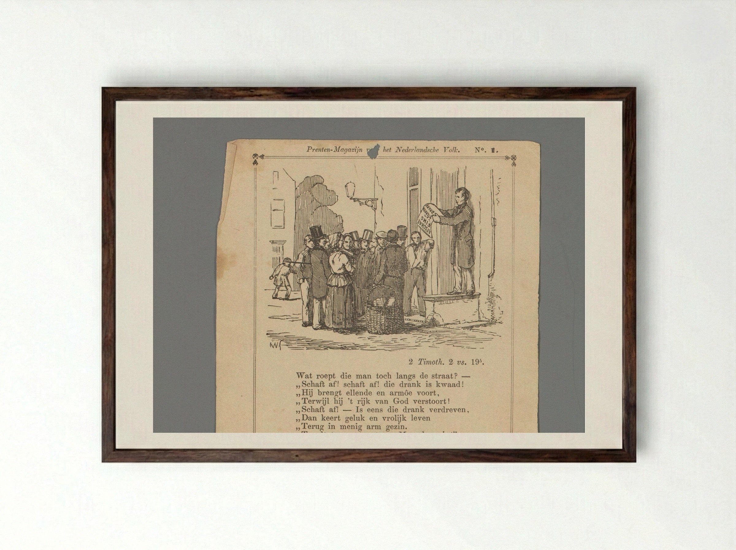 Man Advocating the Abolition of Strong Drink to a Street Crowd - Isaac Weissenbruch - Framed Print Dark Wood