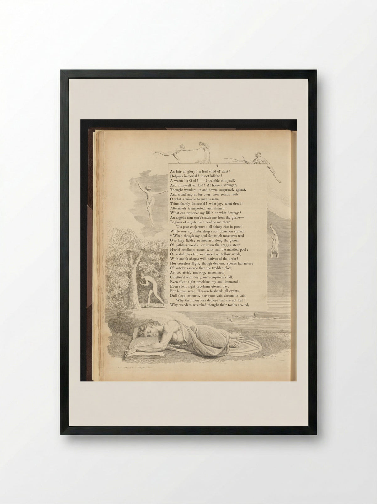 Man Asleep Over His Book - William Blake - Framed Print Black
