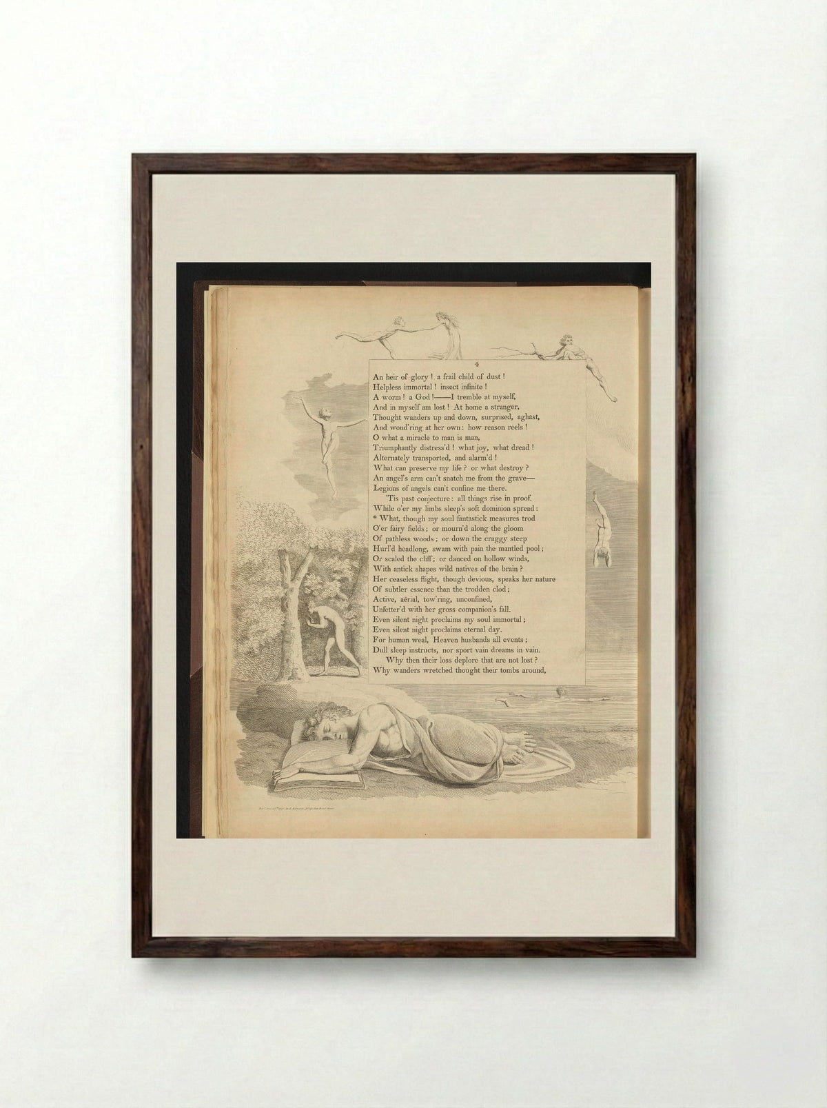 Man Asleep Over His Book - William Blake - Framed Print Dark Wood