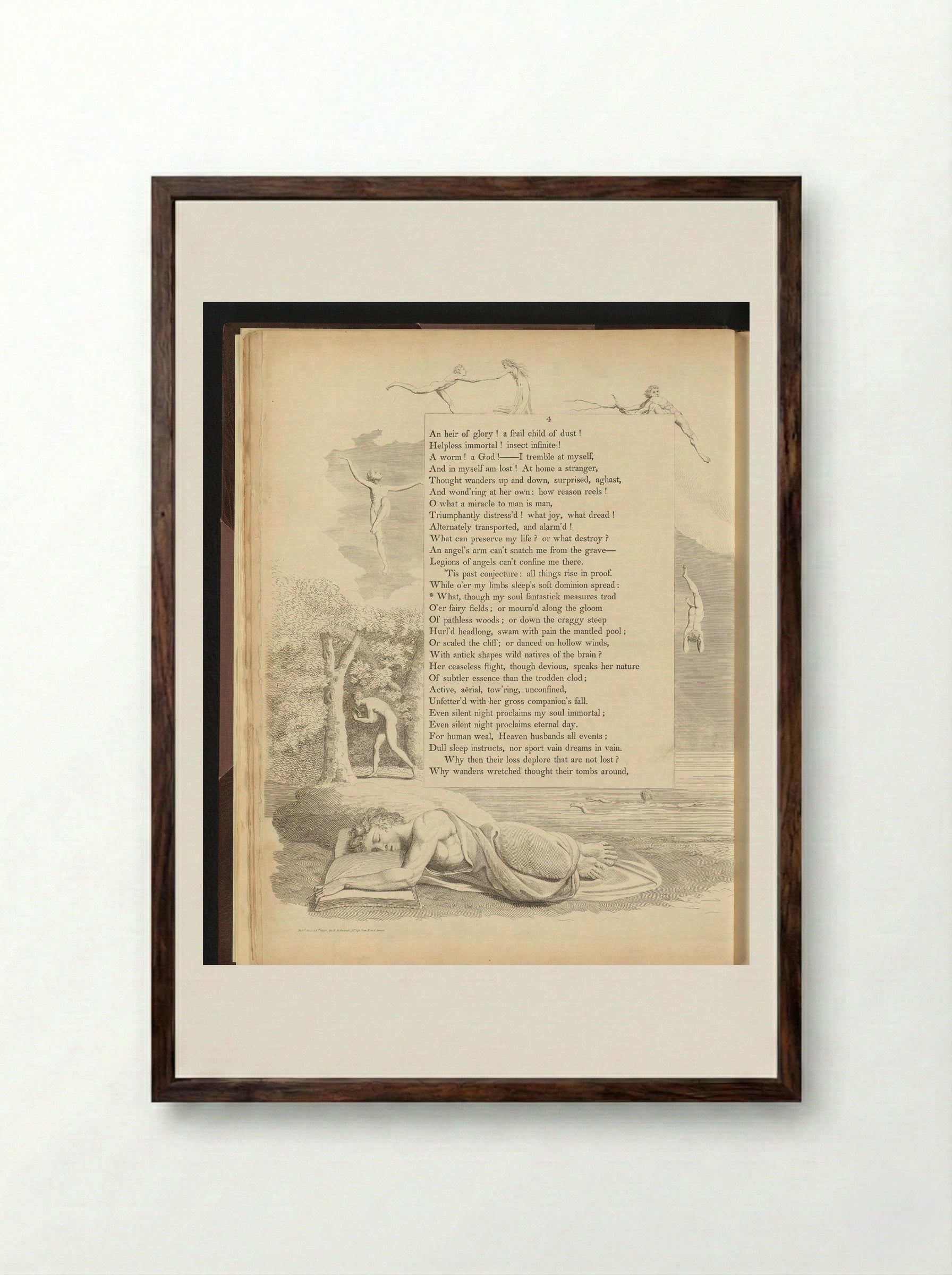Man Asleep Over His Book - William Blake - Framed Print Dark Wood