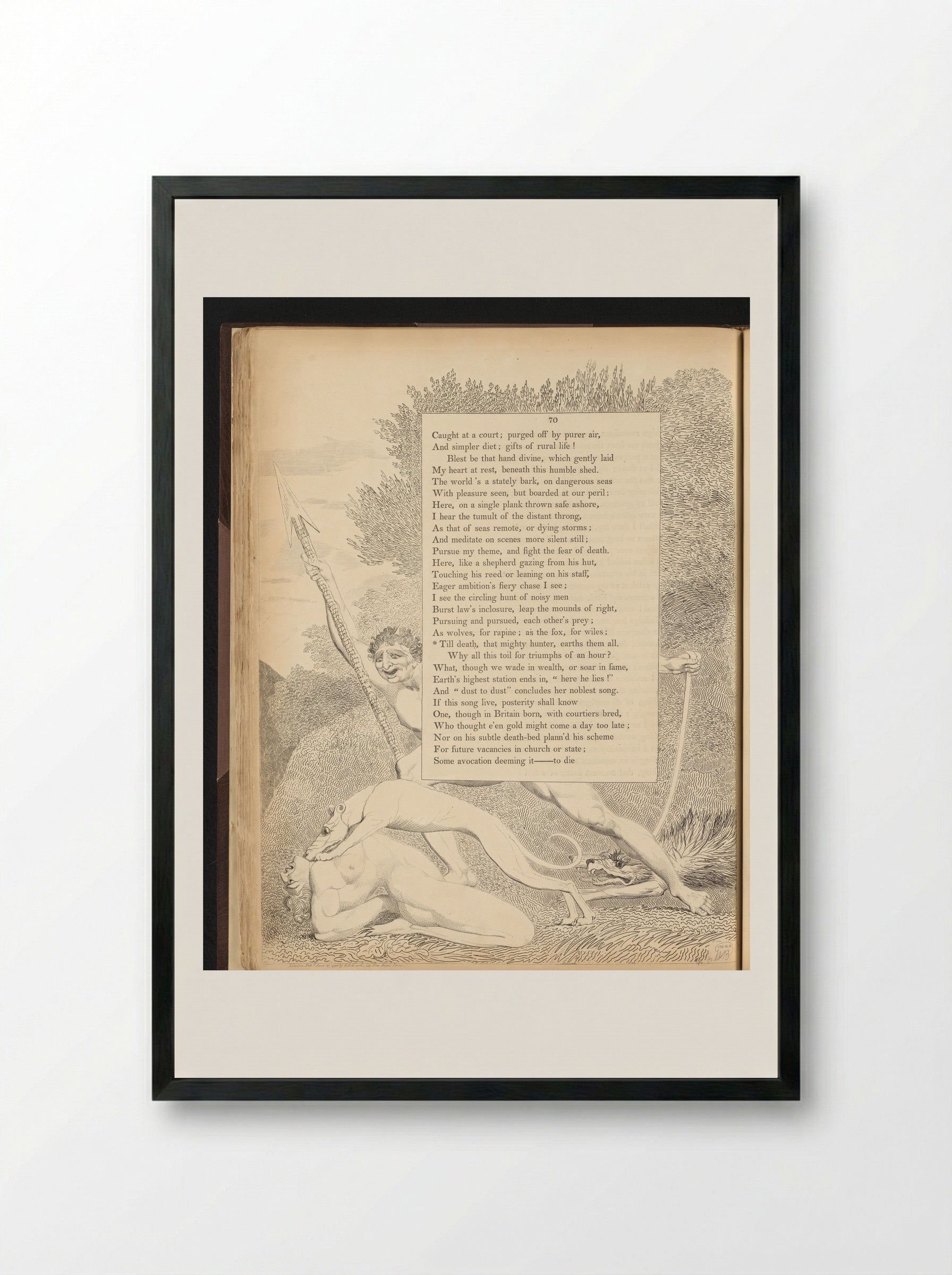 Man Attacked by Dogs and a Devil - William Blake - Framed Print Black