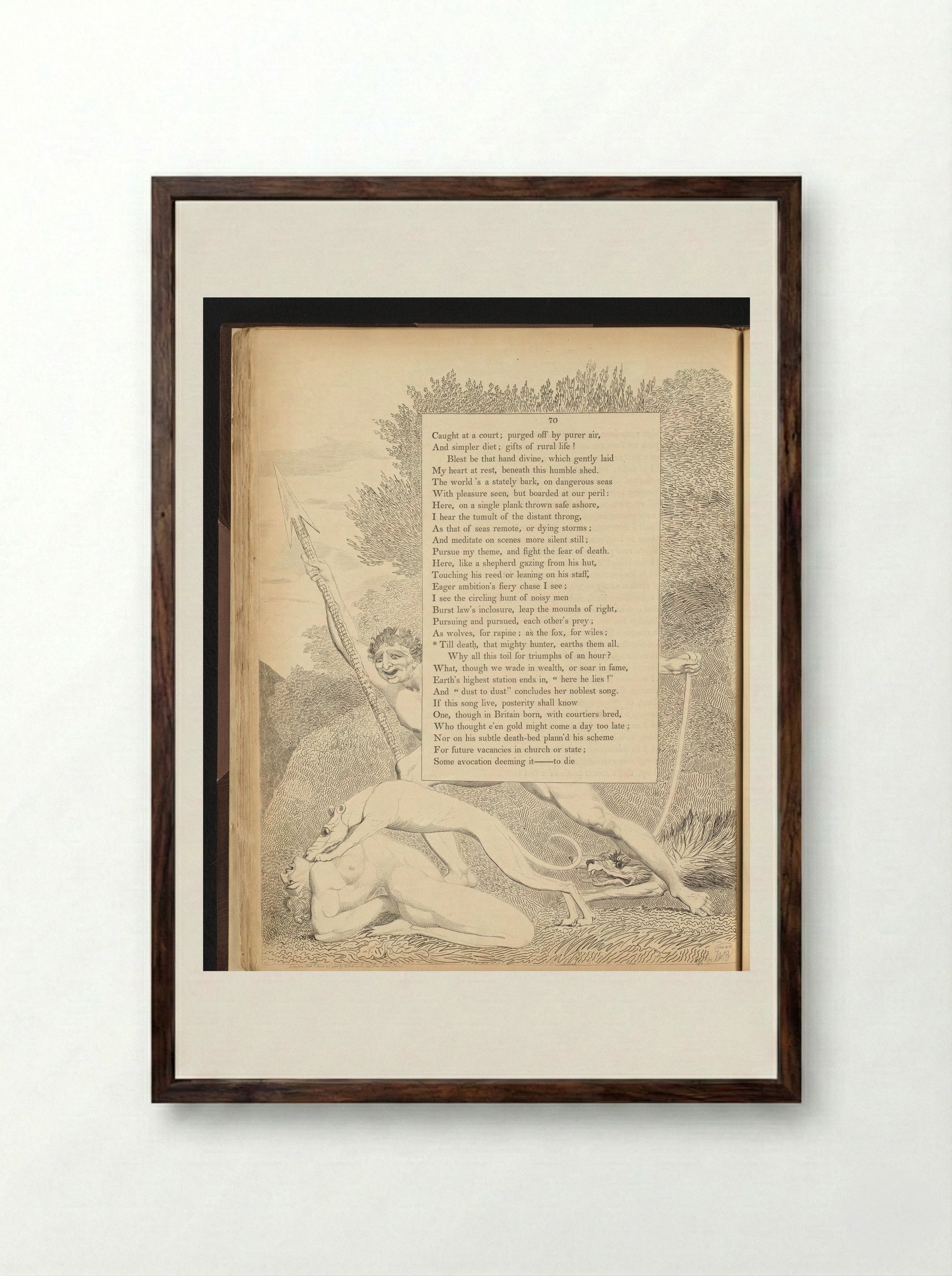 Man Attacked by Dogs and a Devil - William Blake - Framed Print Dark Wood